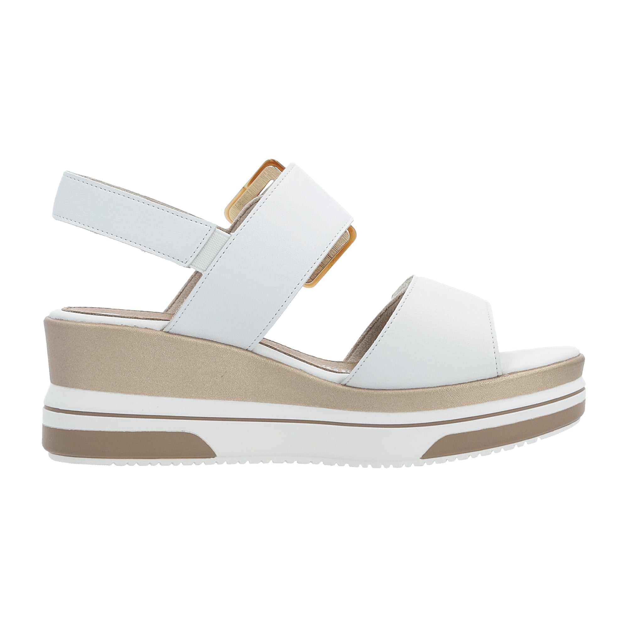 Remonte White Leather Women's Shoes with Wedge Heel and PU Sole