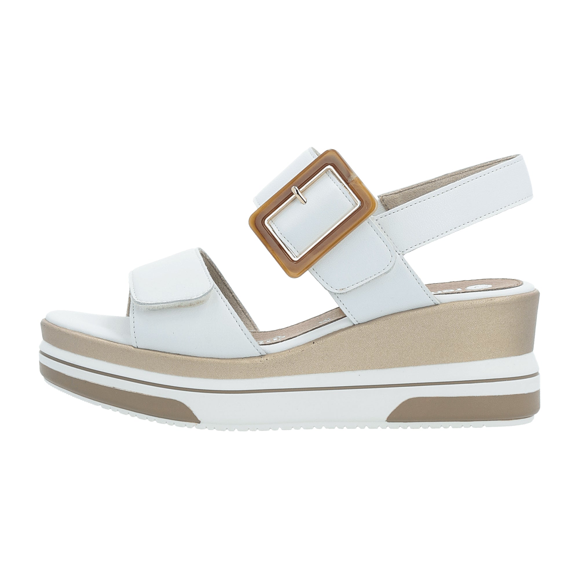 Remonte White Leather Women's Shoes with Wedge Heel and PU Sole