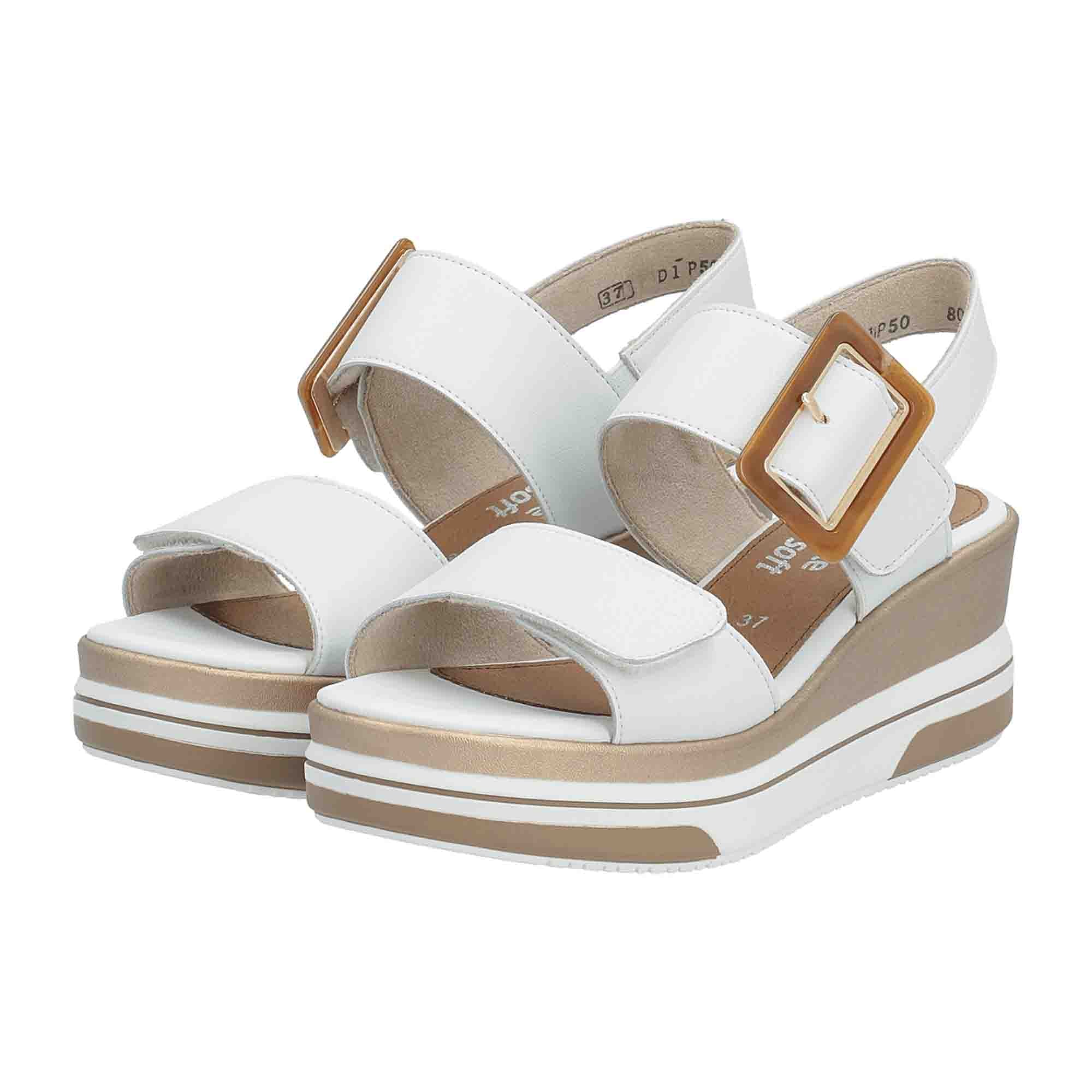 Remonte White Leather Women's Shoes with Wedge Heel and PU Sole