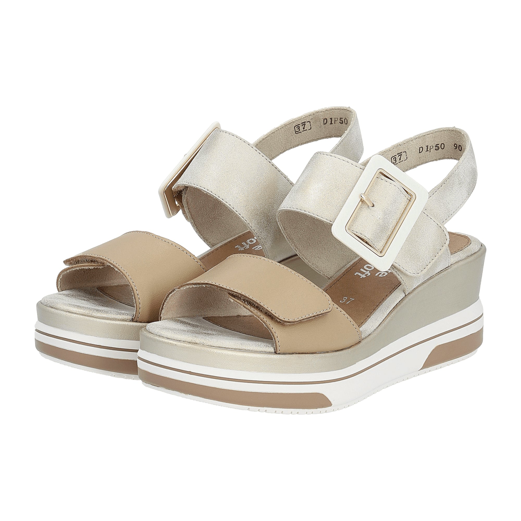 Remonte Women's Silver Sandals with Wedge Heel and Faux Leather Upper