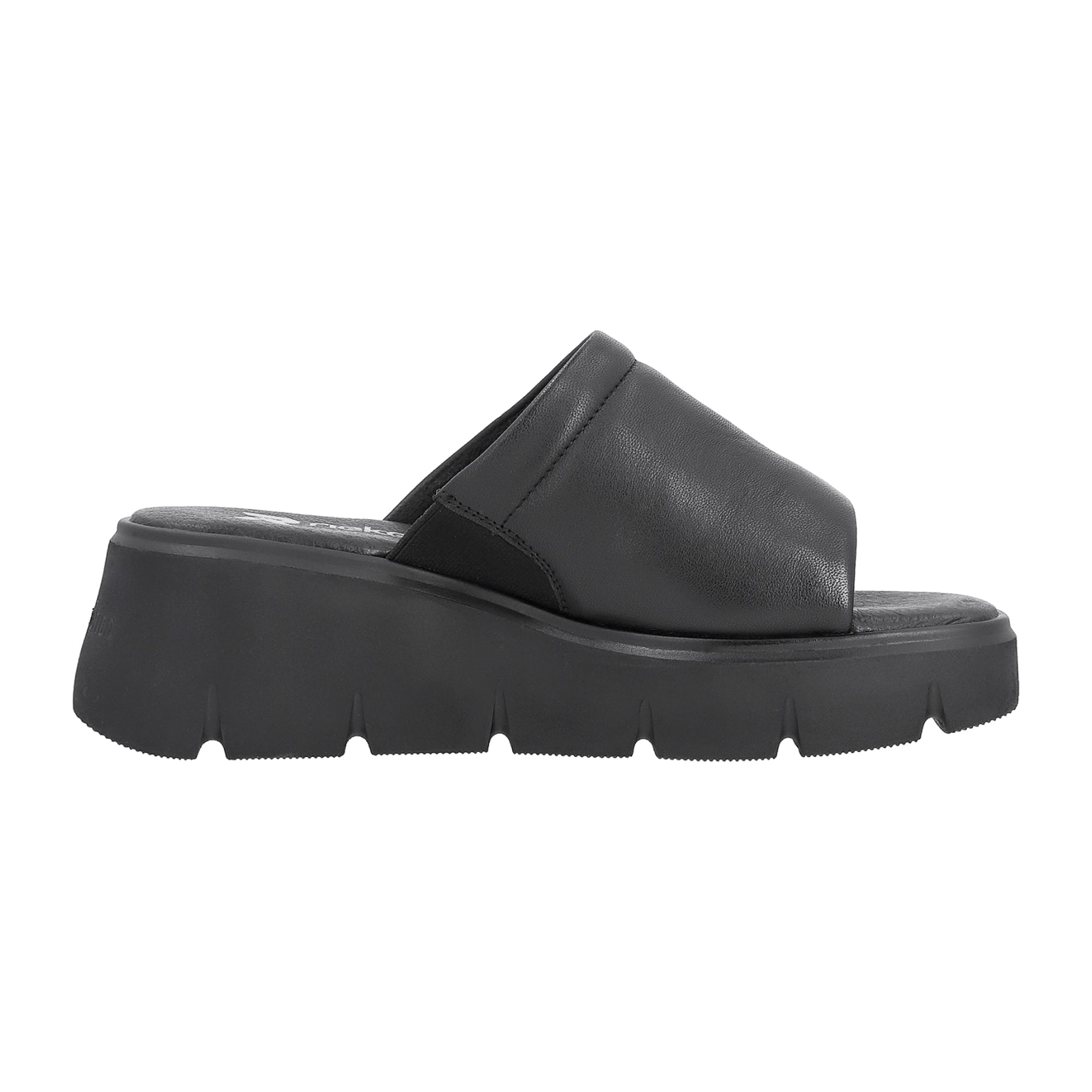 Rieker Women's Black Slip-On Shoes with Wedge Heel and Open Toe