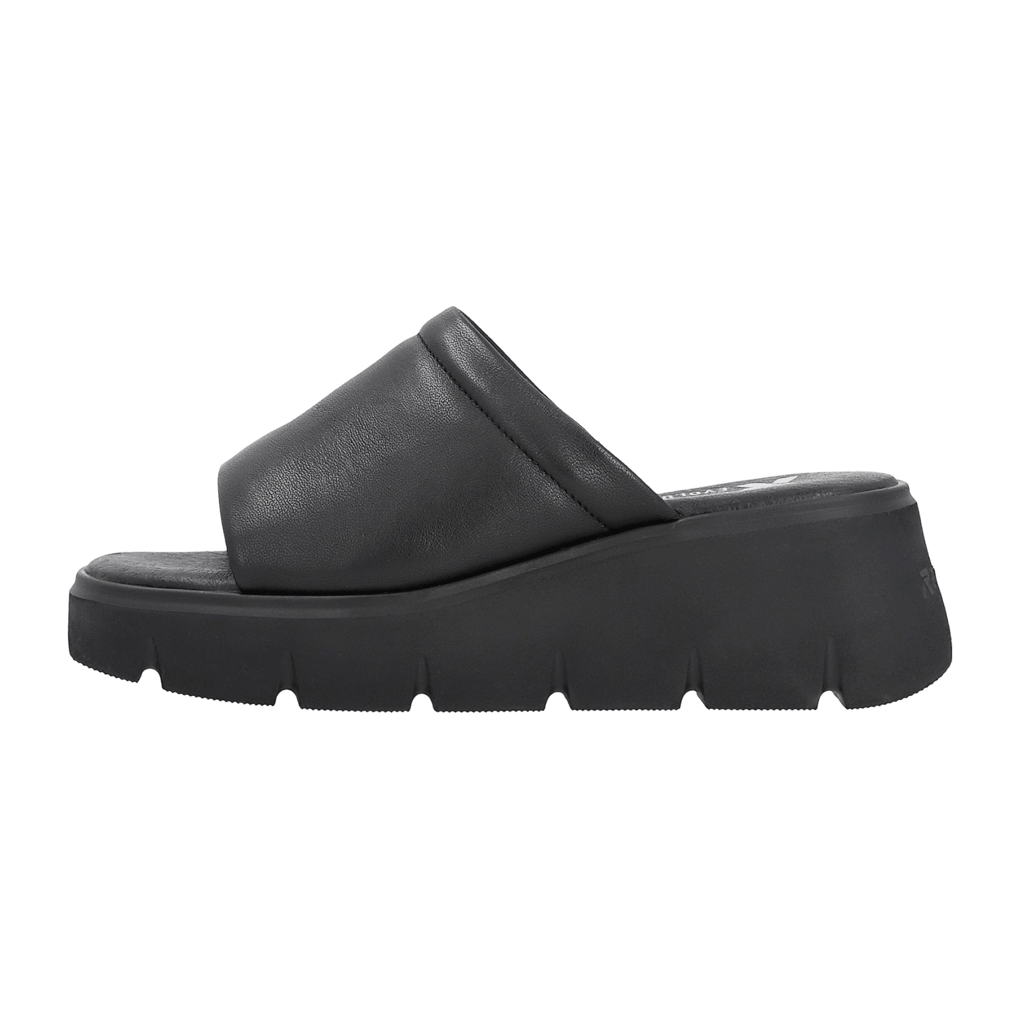 Rieker Women's Black Slip-On Shoes with Wedge Heel and Open Toe