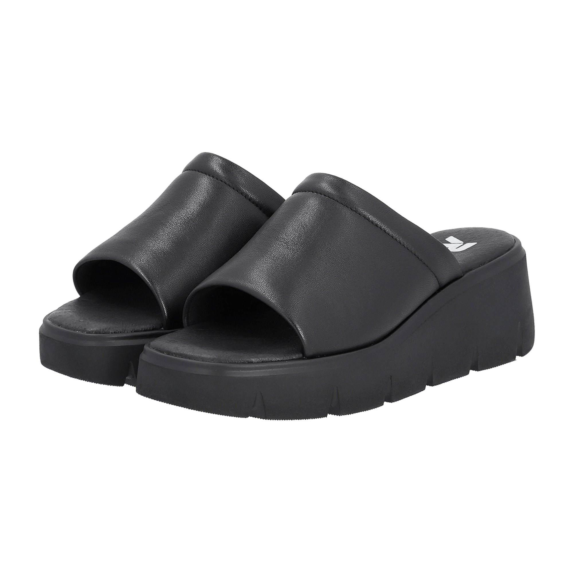 Rieker Women's Black Slip-On Shoes with Wedge Heel and Open Toe