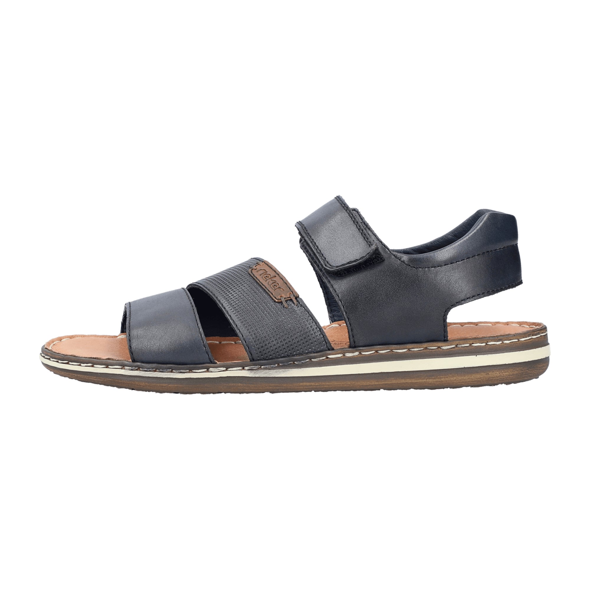 Rieker Men's Black Sandals 2108114 Comfortable Flat Open Toe Velcro Closure