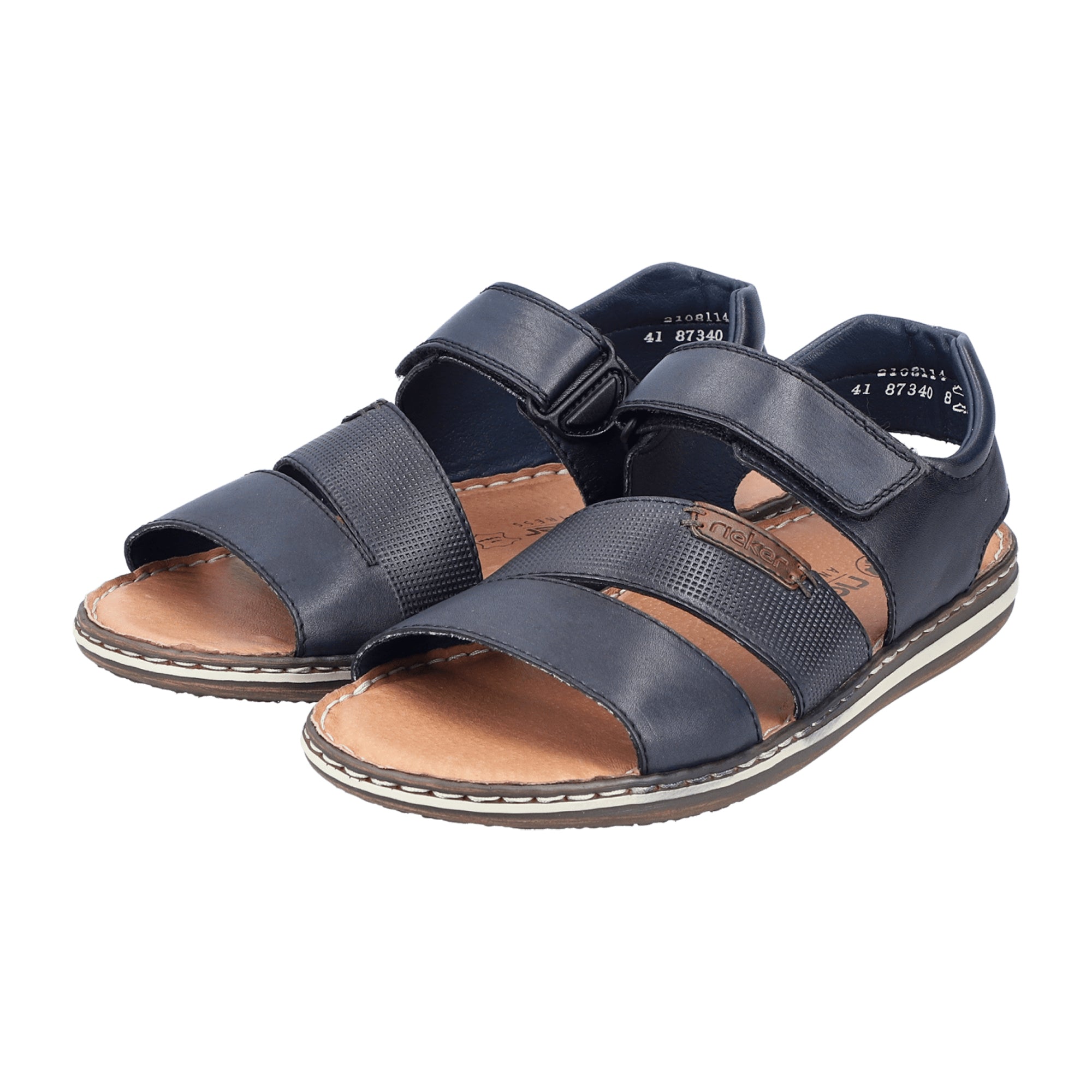 Rieker Men's Black Sandals 2108114 Comfortable Flat Open Toe Velcro Closure