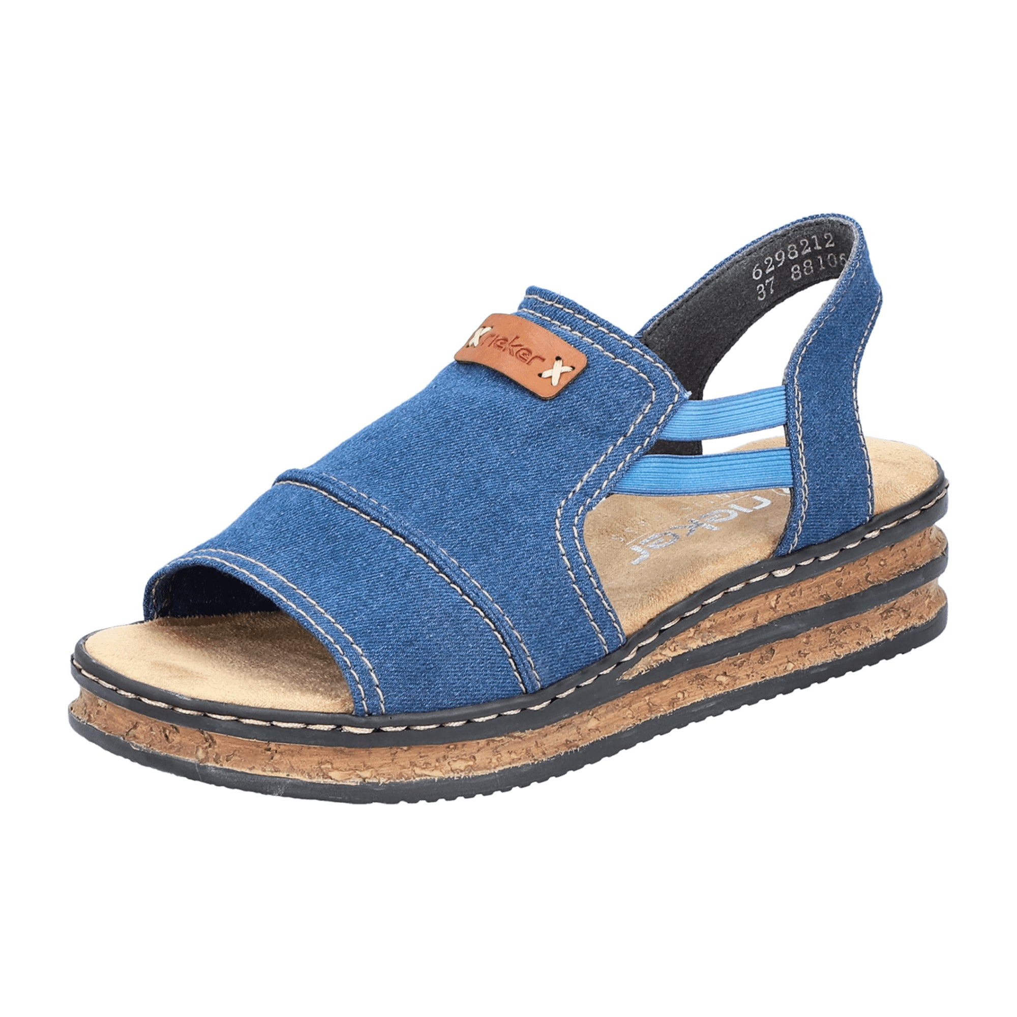 Rieker Blue Wedge Heel Sandals for Women Textile Upper and Lining