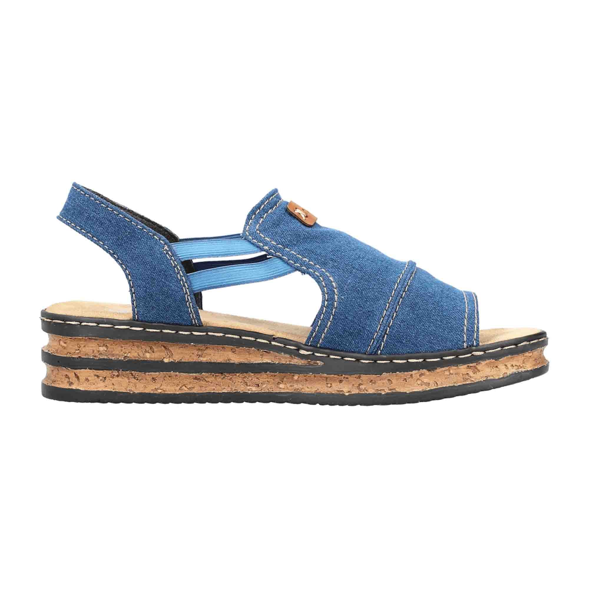 Rieker Blue Wedge Heel Sandals for Women Textile Upper and Lining