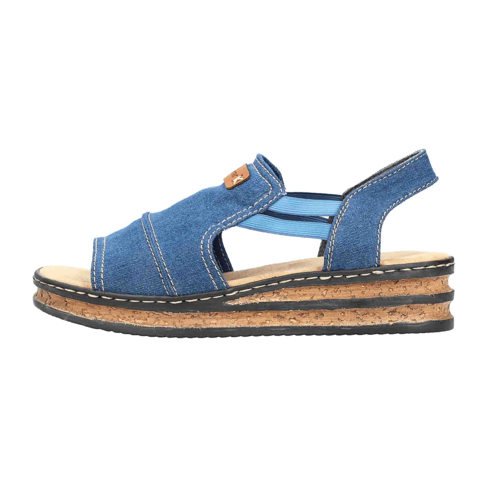 Rieker Blue Wedge Heel Sandals for Women Textile Upper and Lining