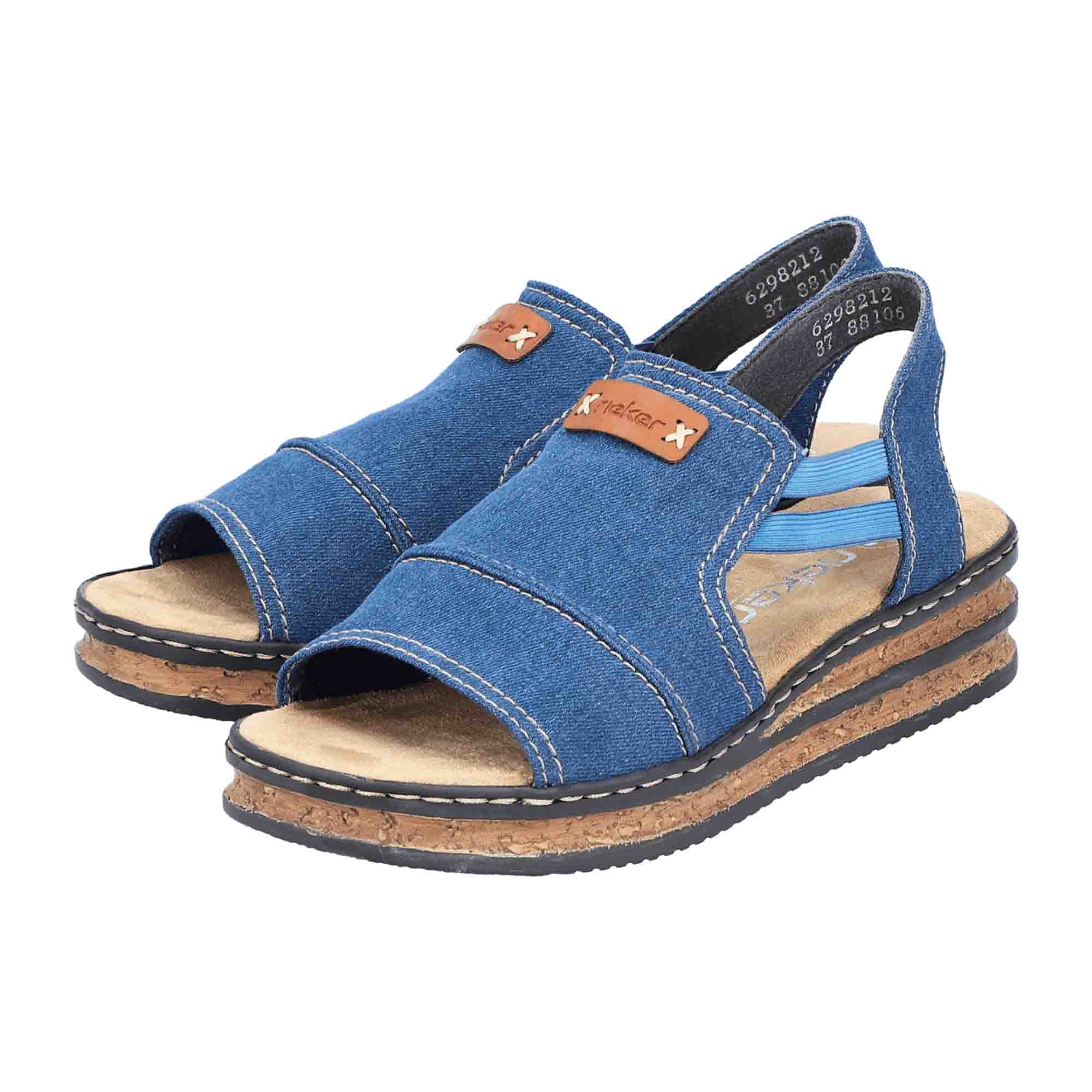 Rieker Blue Wedge Heel Sandals for Women Textile Upper and Lining