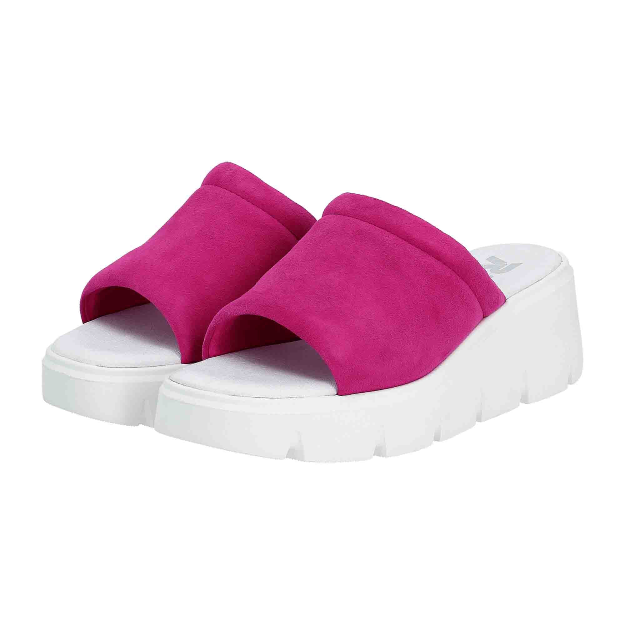 Rieker W155131 Women's Pink Leather Wedge Heel Shoes