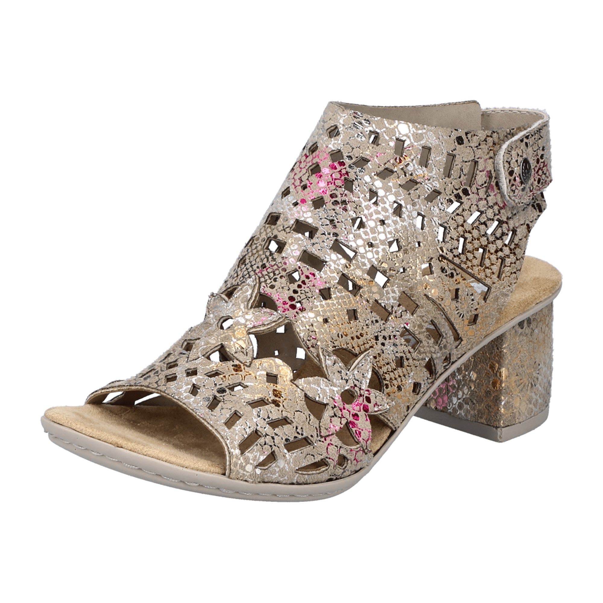 Rieker Women's Colorful Sandals Gold Block Heel Synthetic Upper Size 64780-90