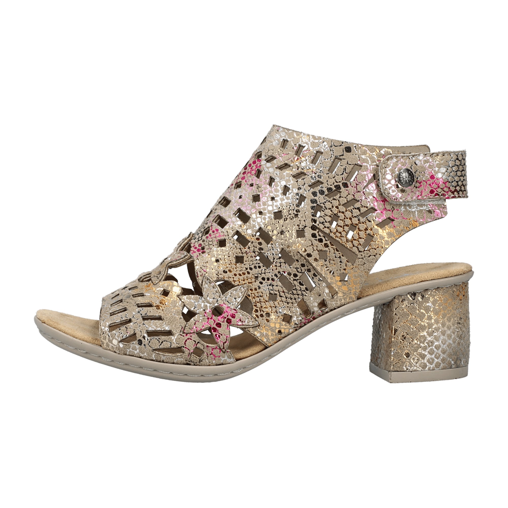 Rieker Women's Colorful Sandals Gold Block Heel Synthetic Upper Size 64780-90