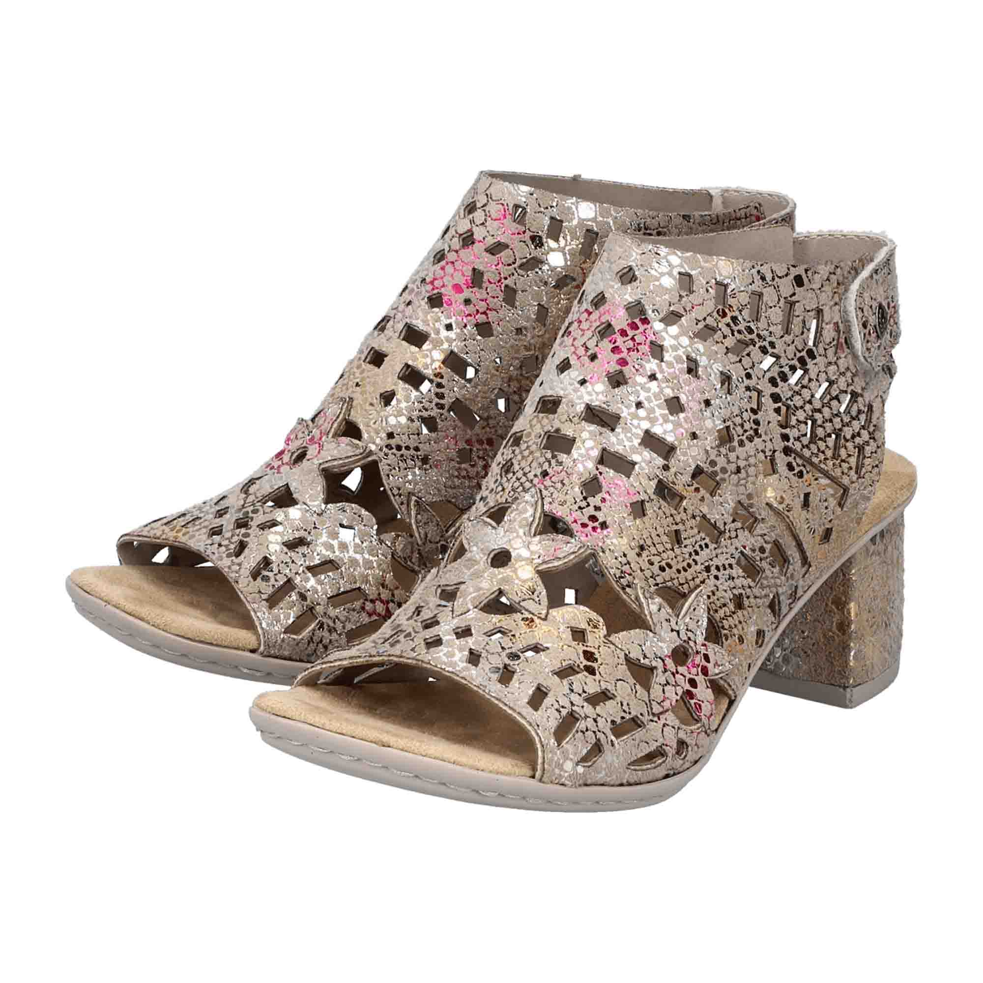Rieker Women's Colorful Sandals Gold Block Heel Synthetic Upper Size 64780-90