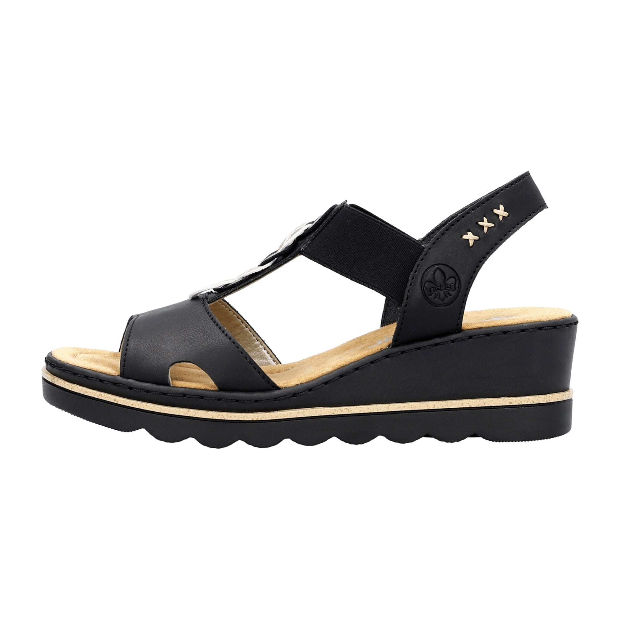 Rieker Women's Black Sandals with Wedge Heel and Open Toe