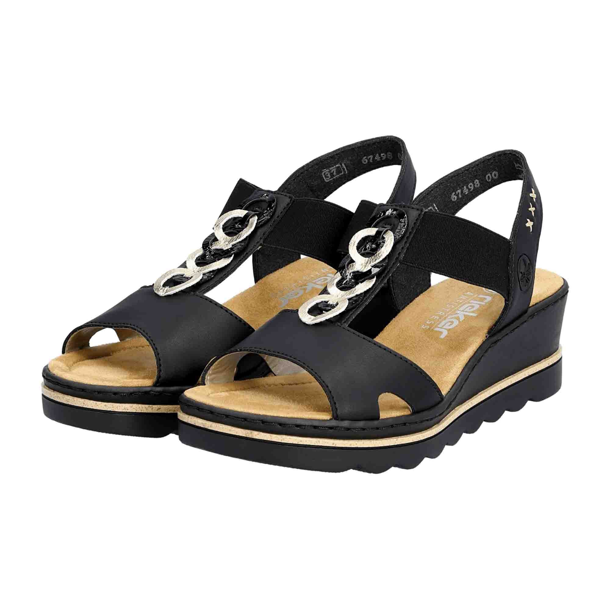 Rieker Women's Black Sandals with Wedge Heel and Open Toe