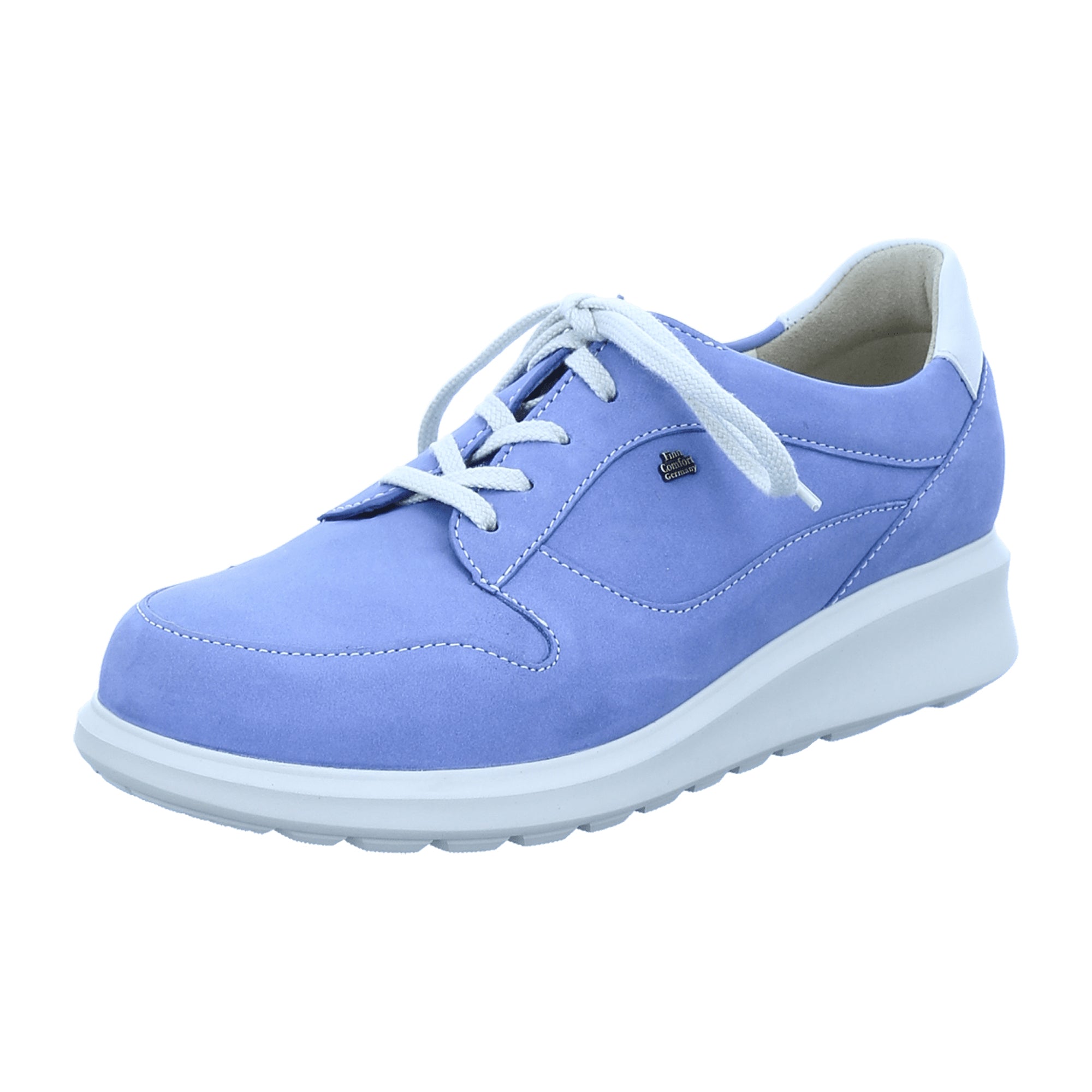 Finn Comfort Mogan Blue Hielo Women's Lace-Up Shoes - Comfortable Nubuck Leather Derby with Removable Insole, Blue