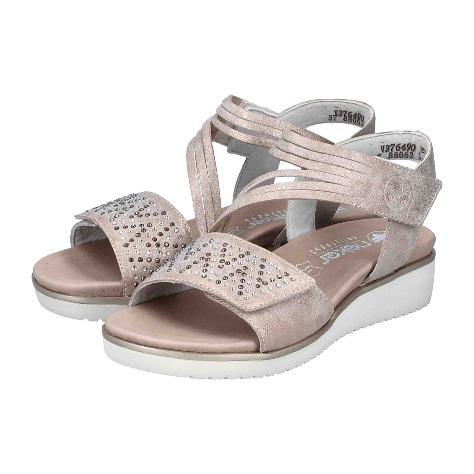 Rieker V3764 Ladies Pink Sandals with Wedge Heel and Adjustable Strap - Bartel-Shop