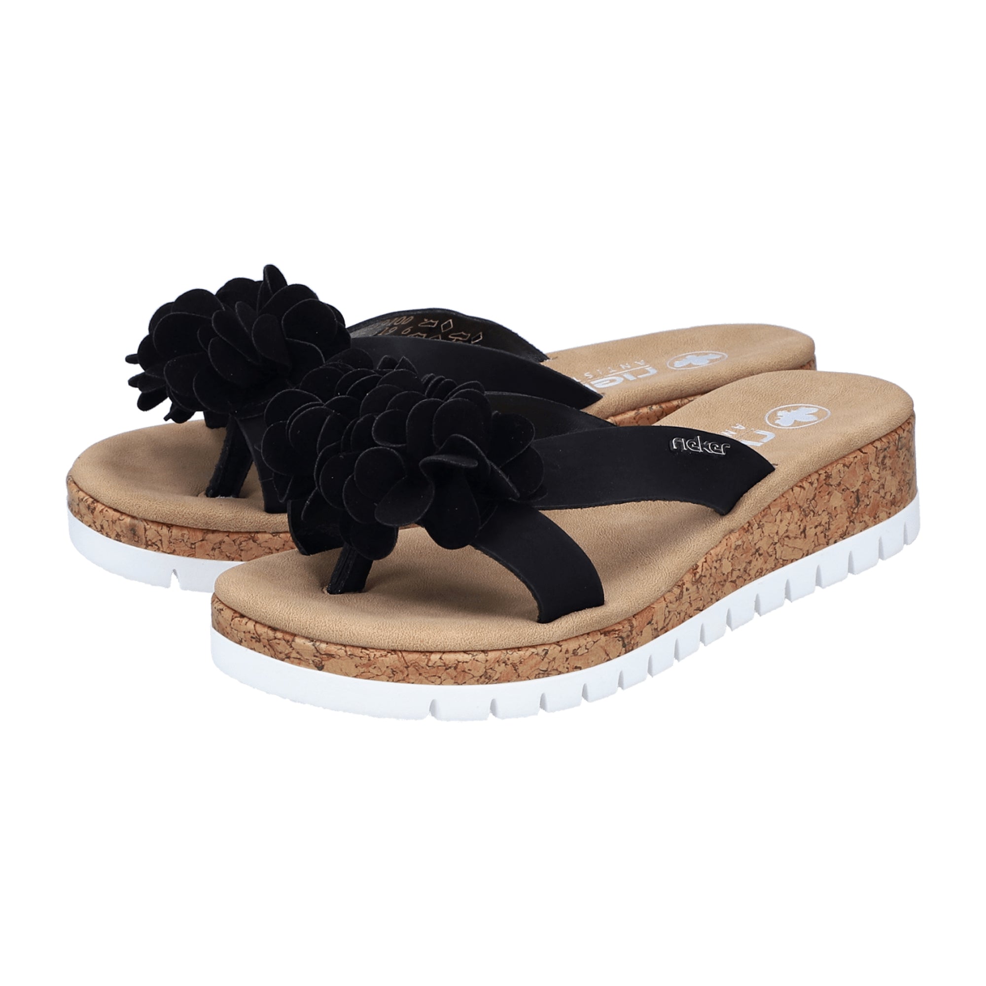 Rieker Women's Black Sandals with Wedge Heel Faux Leather Narrow Fit