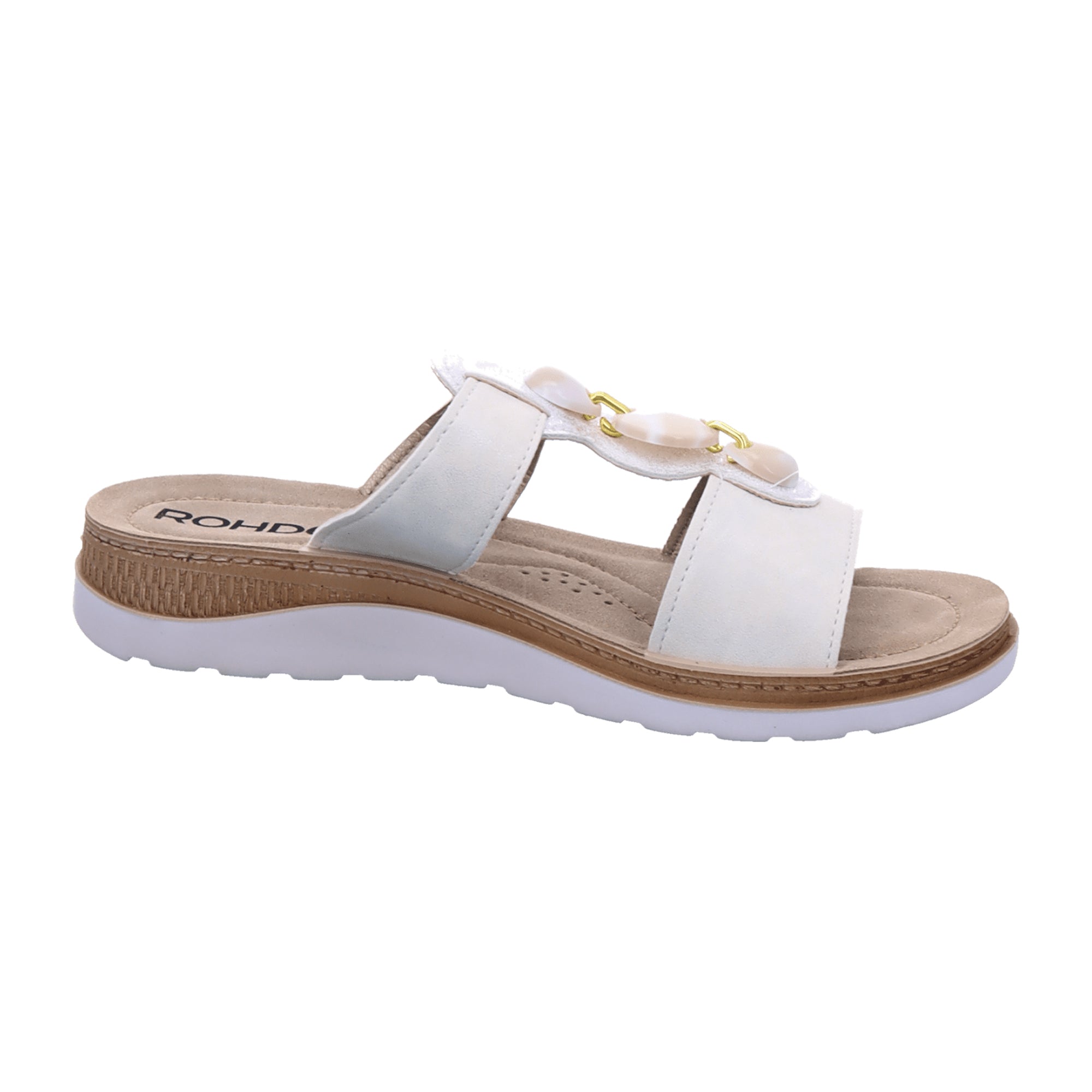 Rohde Comfortable Women's White Leather Slip-On Sandals with Velcro Straps