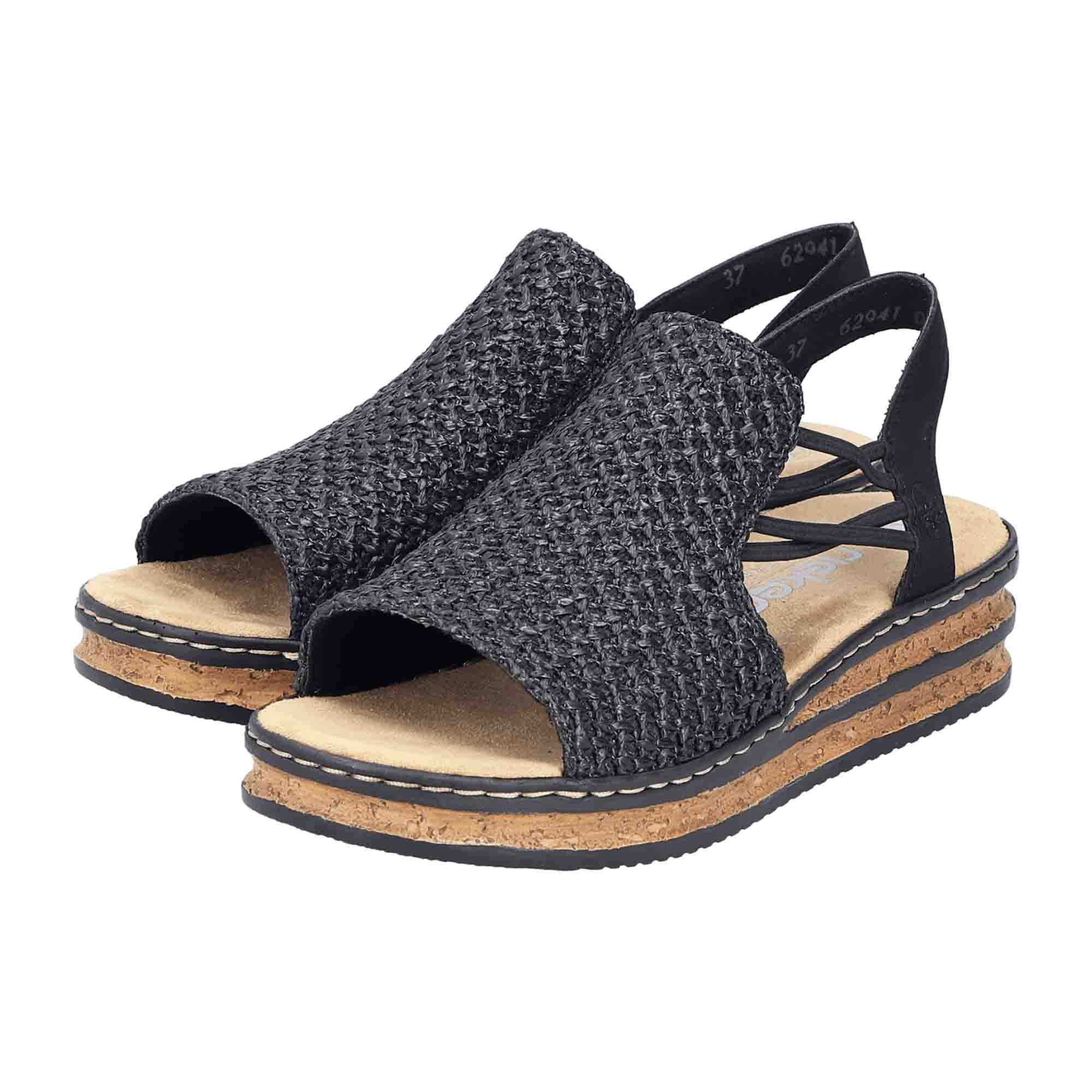Rieker Women's Black Wedge Shoes Textile Upper Narrow Fit Comfortable