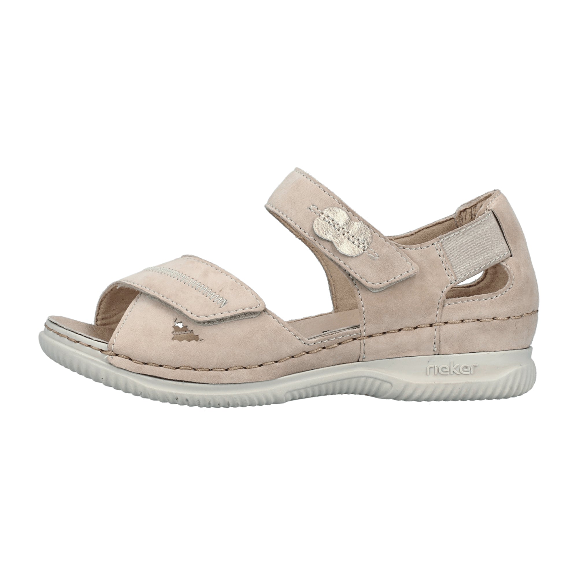 Rieker Beige Women's Sandals with Velcro Strap and Flat Heel