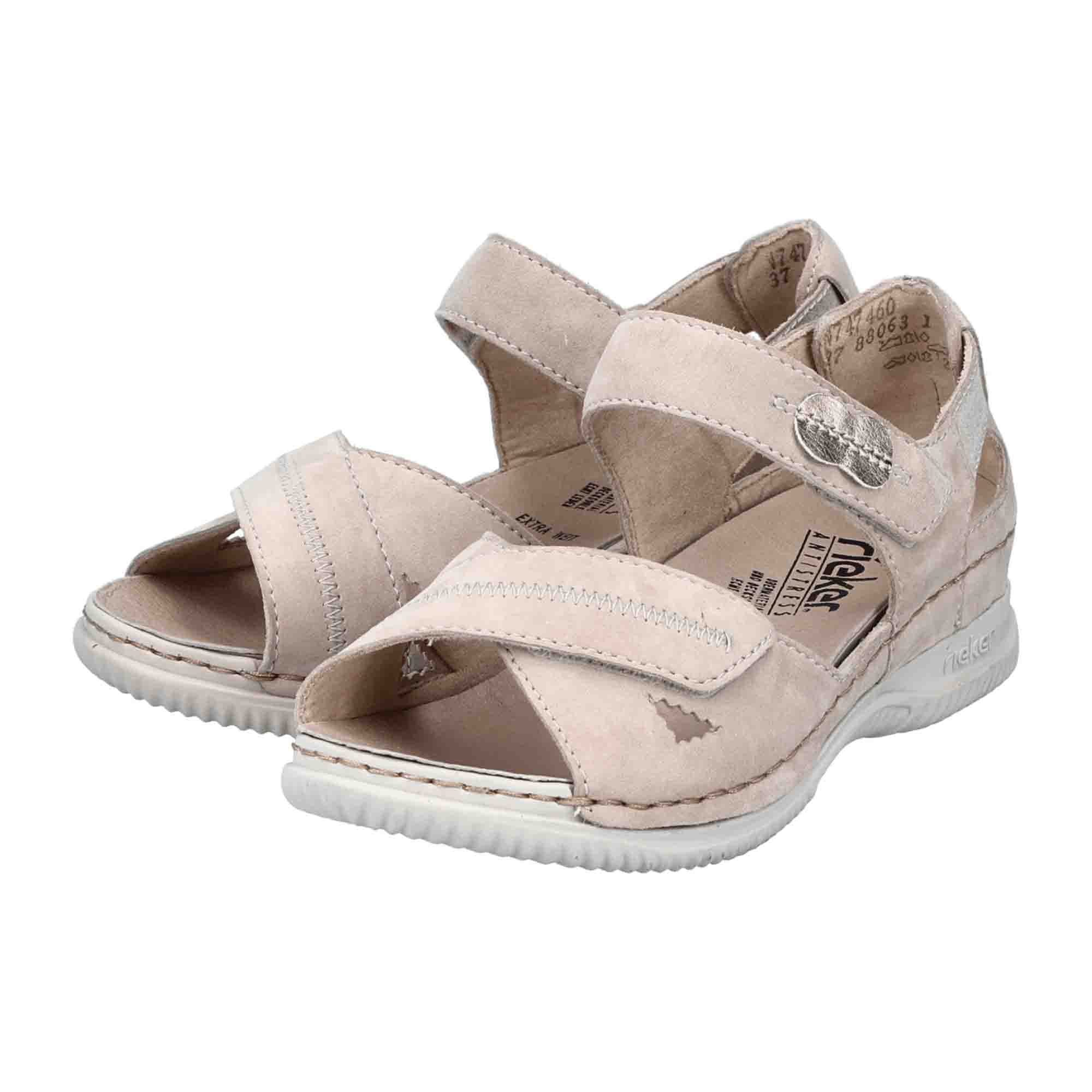 Rieker Beige Women's Sandals with Velcro Strap and Flat Heel