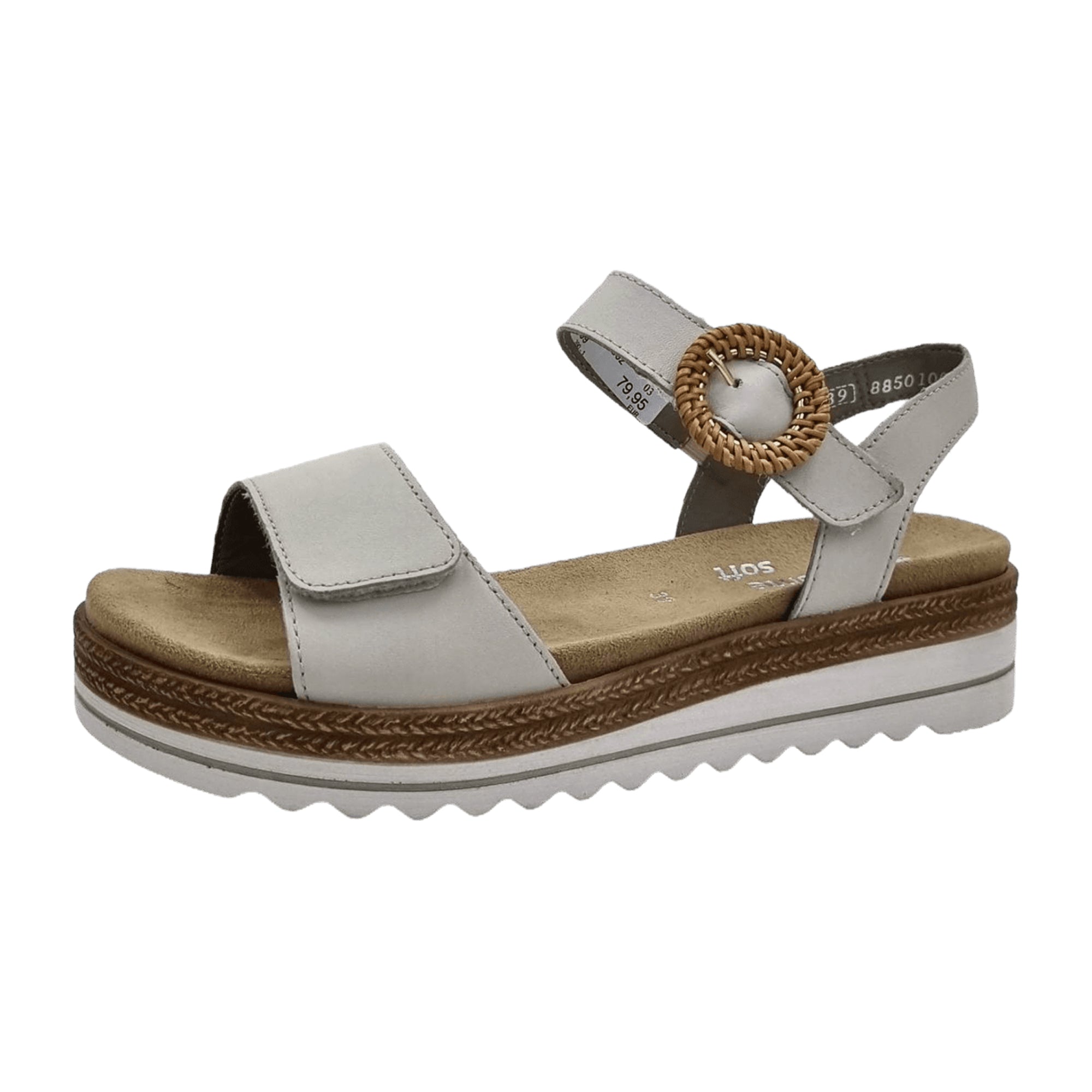 Remonte Women's Beige Leather Sandals with Removable Insole and Velcro Closure