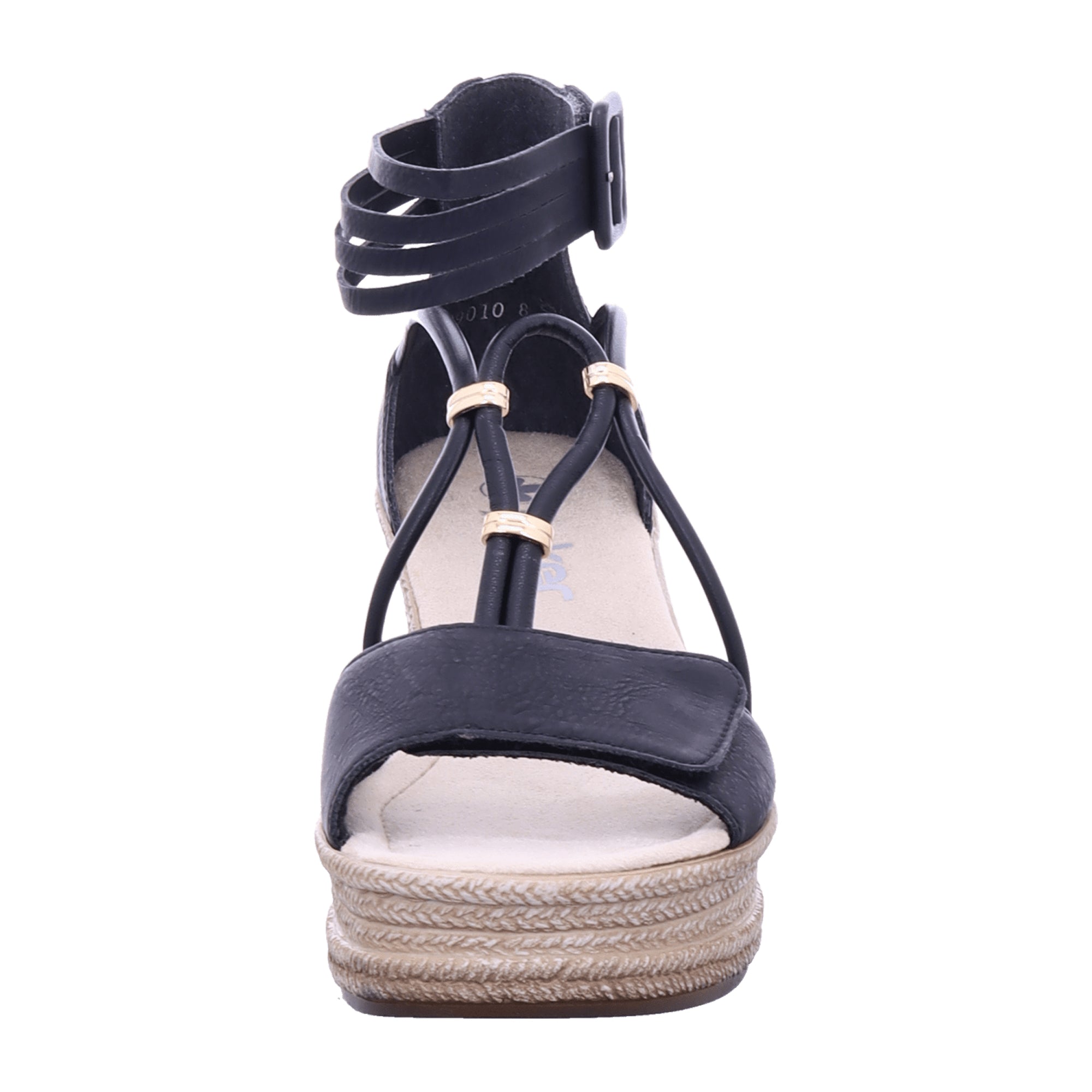 Rieker FSK Women's Black Sandals with Wedge Heel and PU Sole