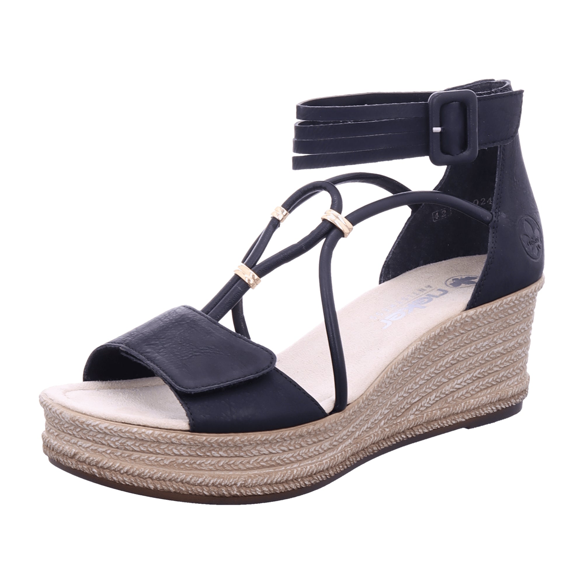 Rieker FSK Women's Black Sandals with Wedge Heel and PU Sole