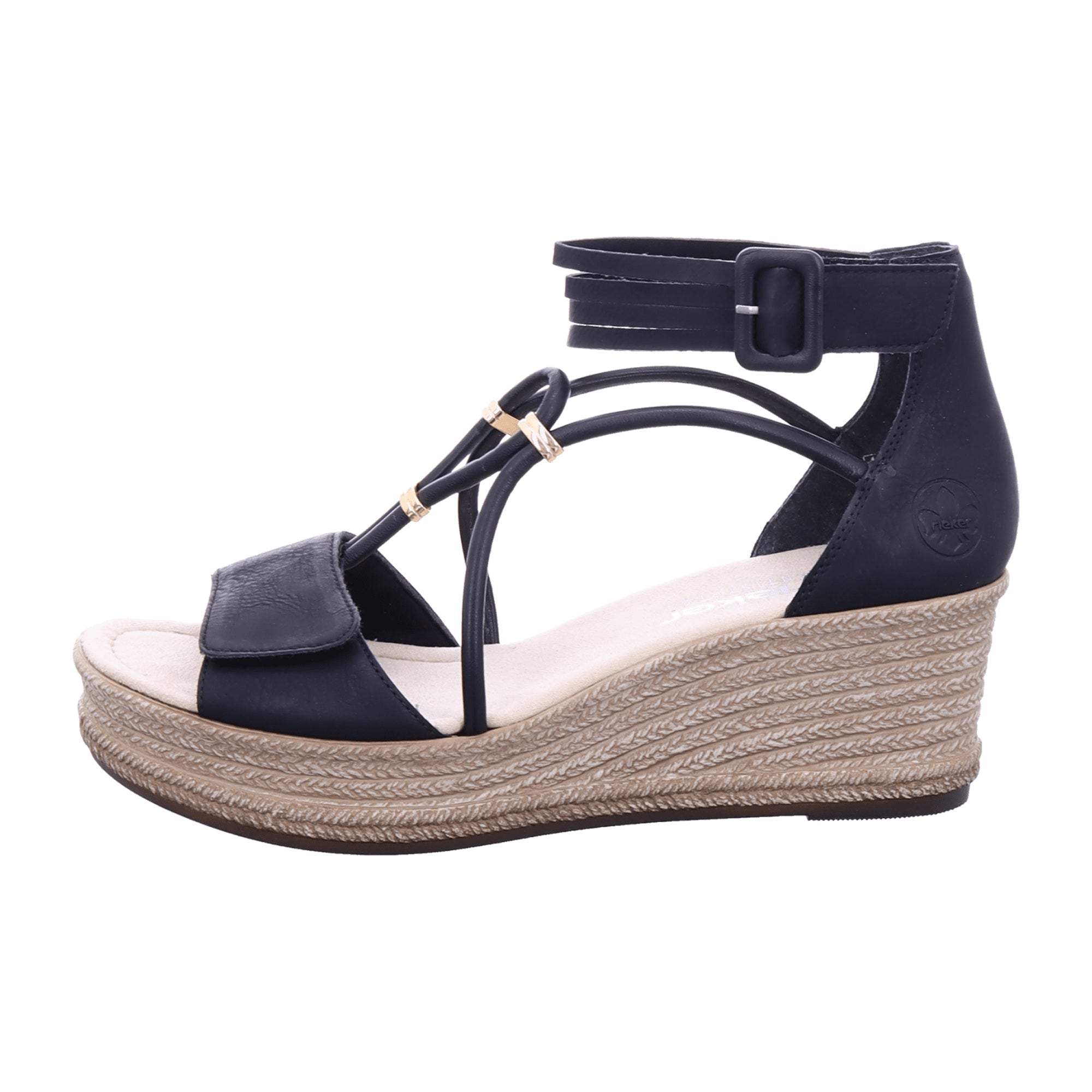 Rieker FSK Women's Black Sandals with Wedge Heel and PU Sole