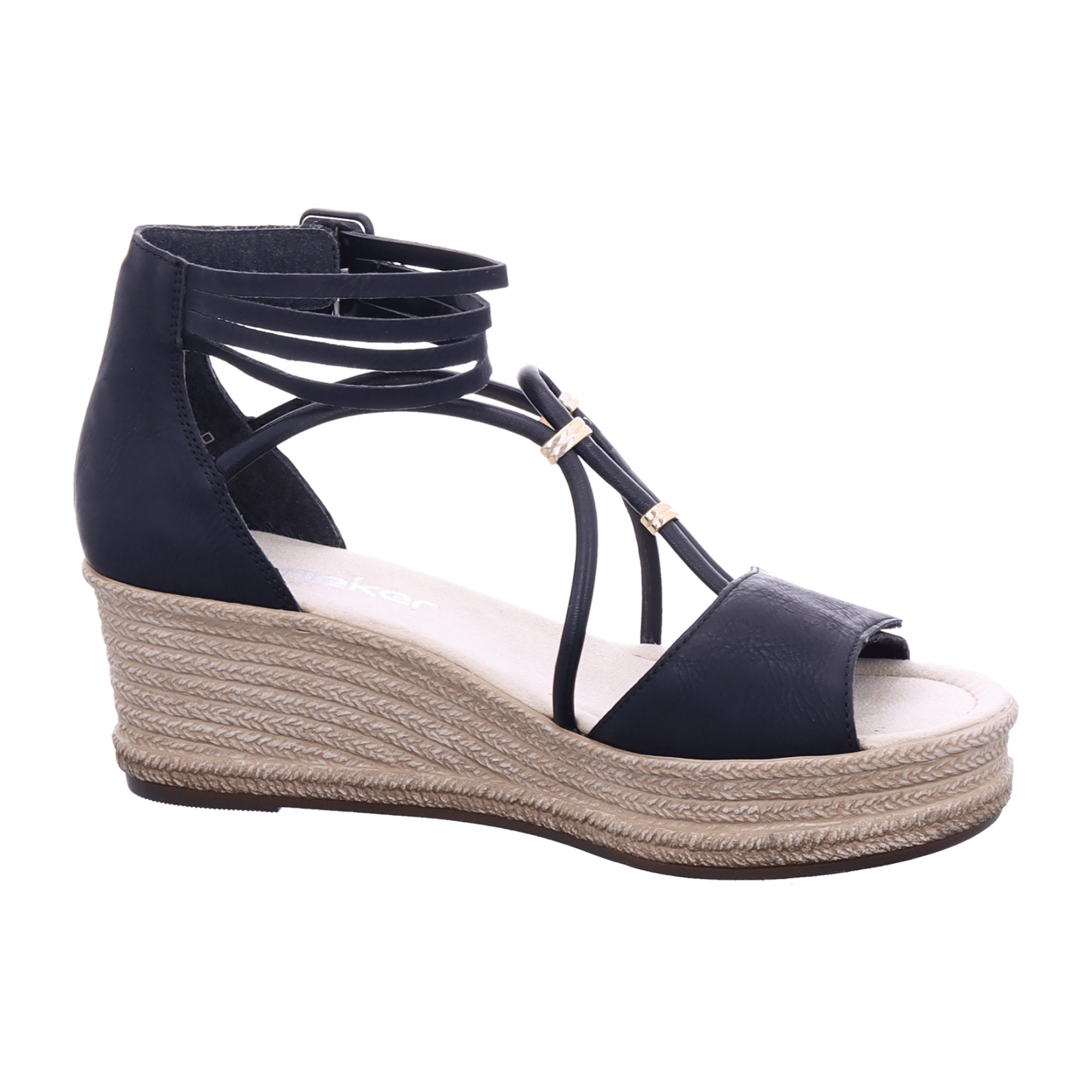 Rieker FSK Women's Black Sandals with Wedge Heel and PU Sole