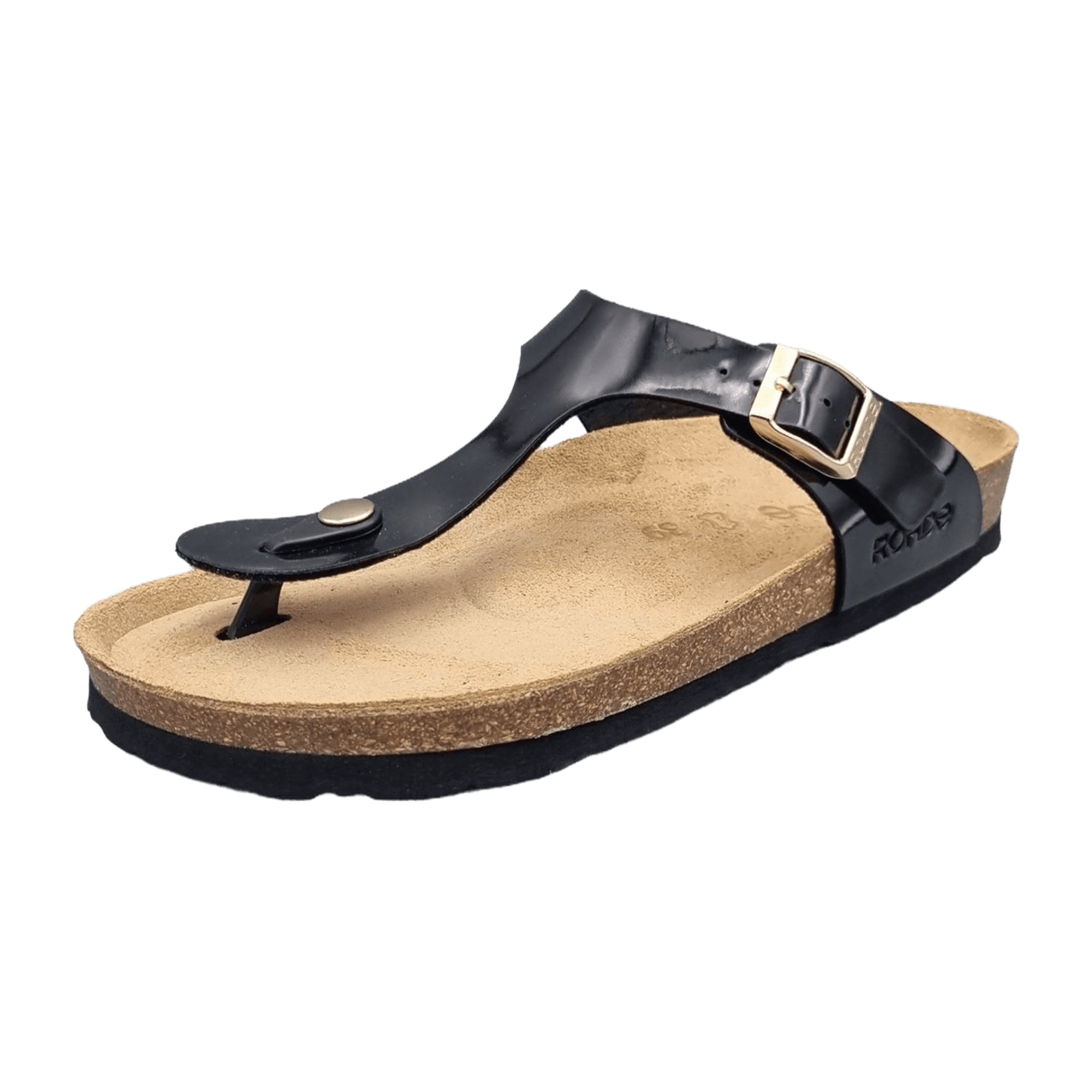 Rohde Women's Black Thong Sandals with Buckle Closure Patent Leather