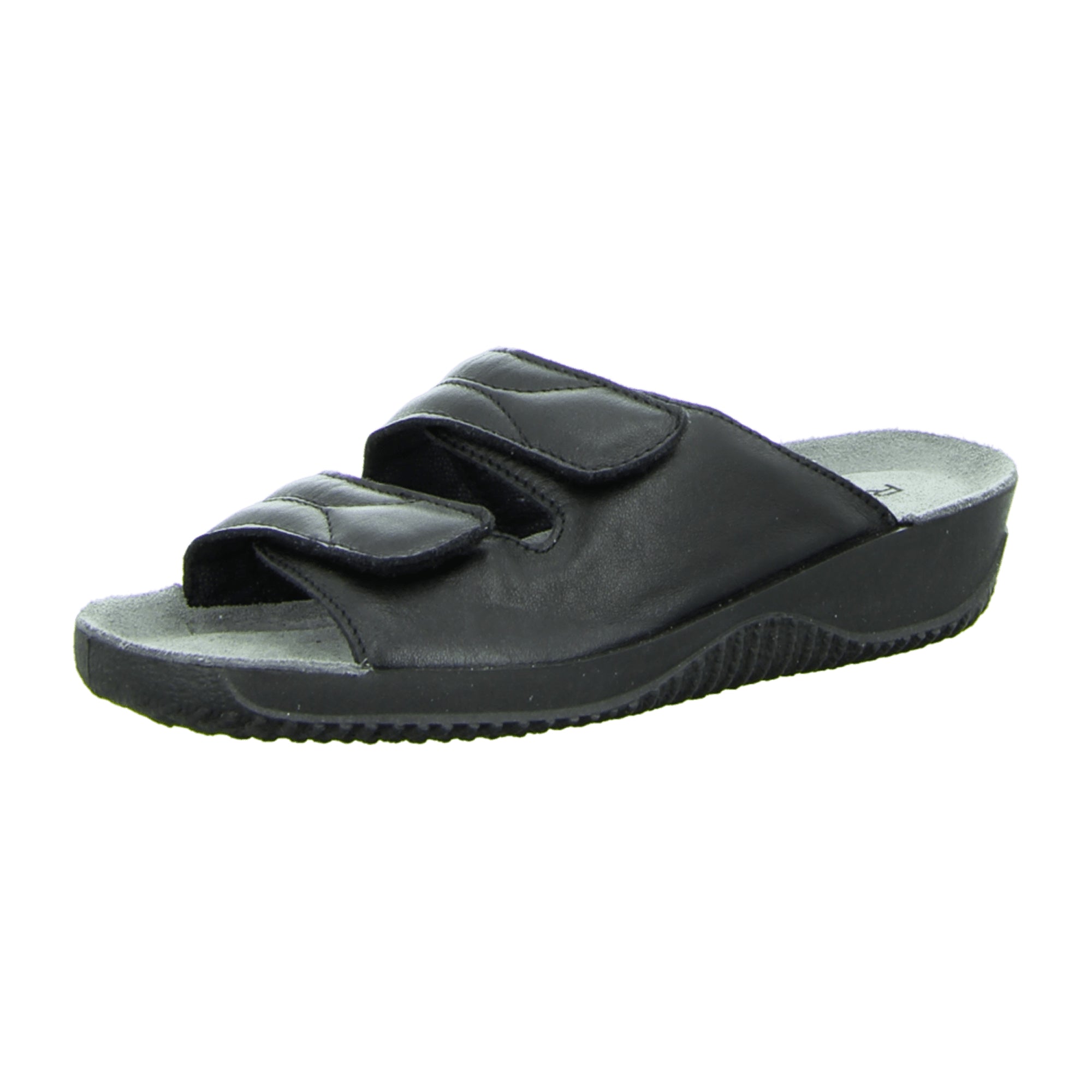 Rohde 1940.90 Black Leather Comfort Sandals with Velcro Strap and Wedge Heel