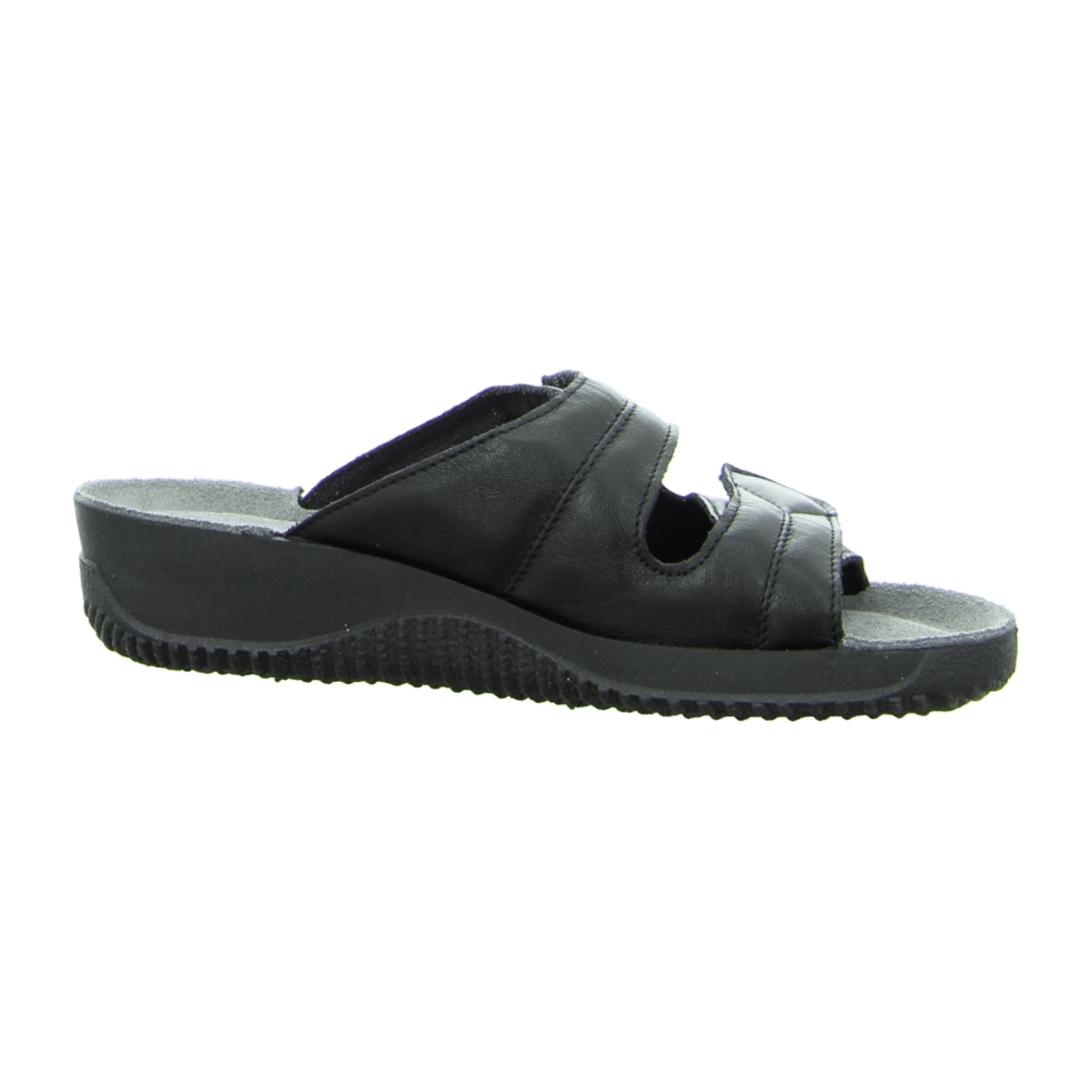 Rohde 1940.90 Black Leather Comfort Sandals with Velcro Strap and Wedge Heel