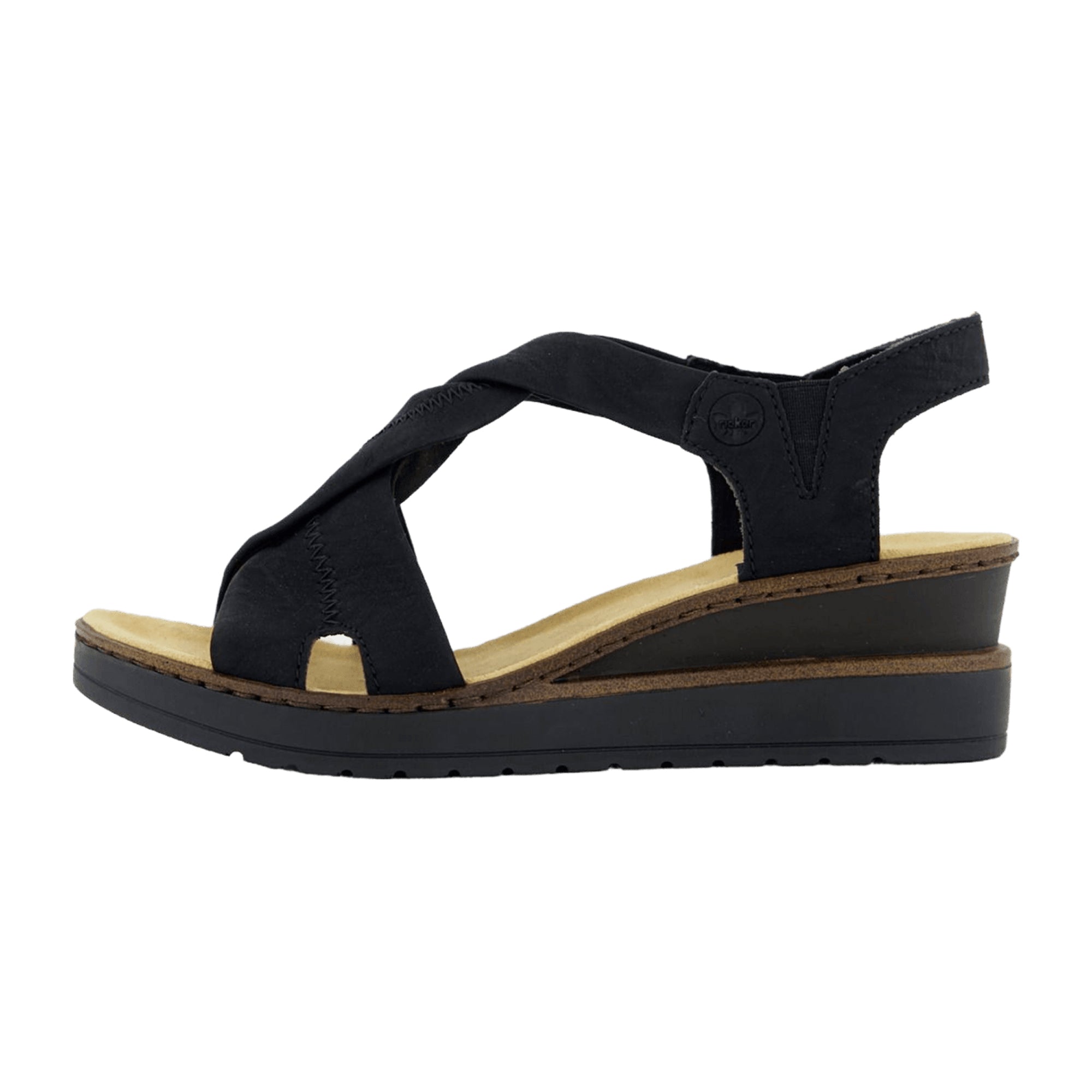 Rieker V3850-00 Black Women's Shoes with 5 cm Wedge Heel Faux Leather