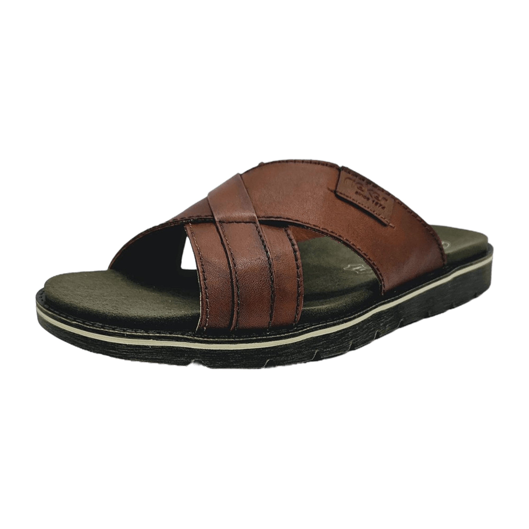 Rieker Men's Brown Leather Slip-On Sandals Comfortable Flat Casual Shoes