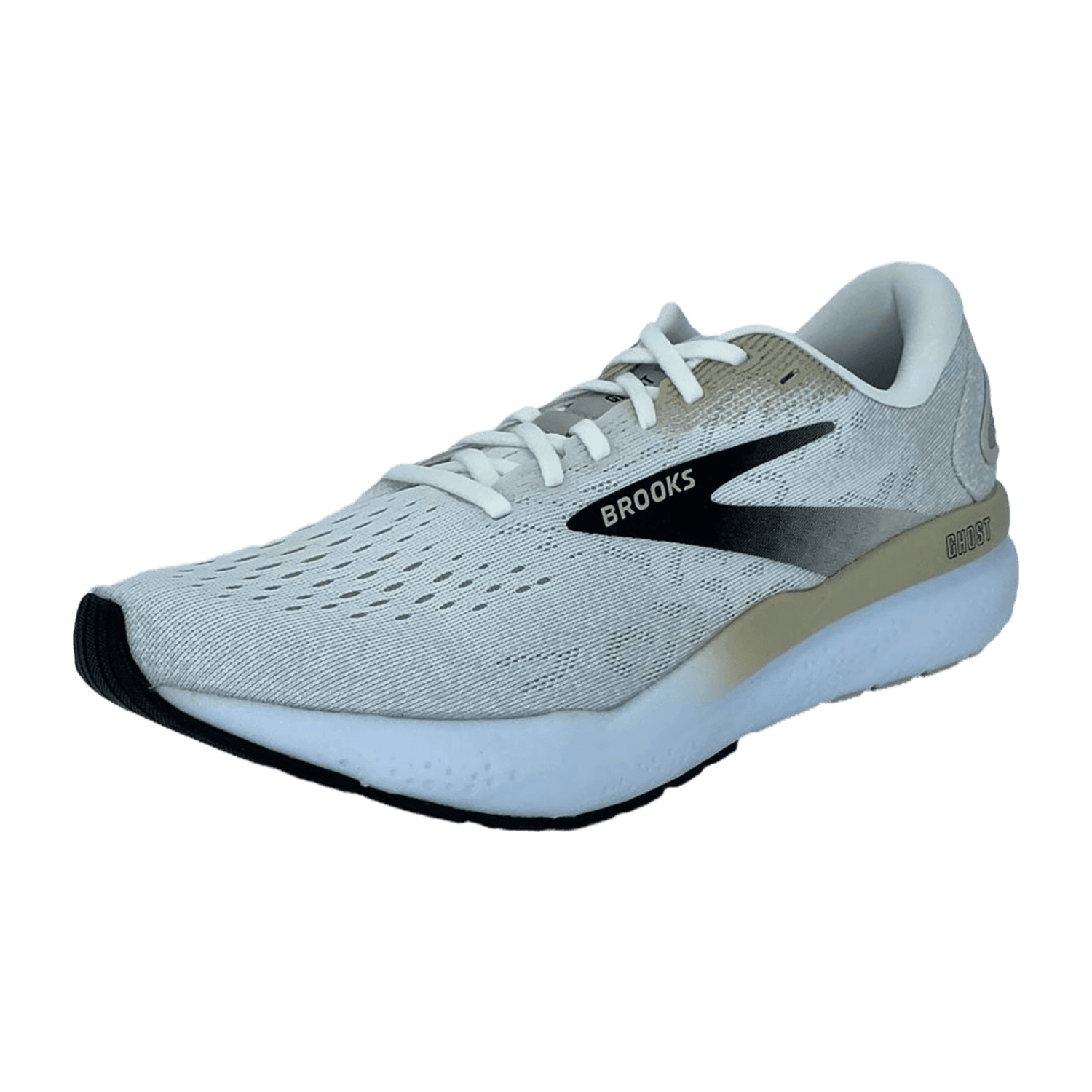 Brooks Men's Ghost 16 Sneaker Lace-Up Shoes in White Cream Rose with Rubber Sole