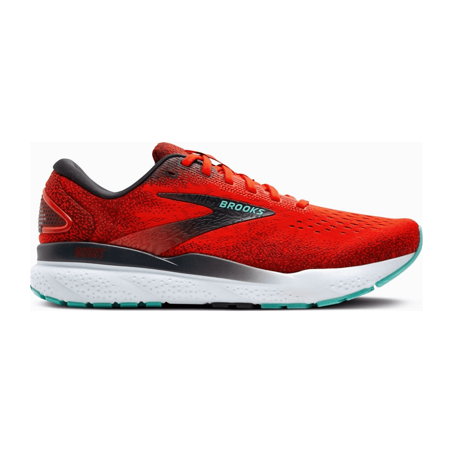 Brooks Ghost 16 Men's Running Shoes Fiery Red Ebony Cockatoo Textile Upper Textile Lining Rubber Outsole