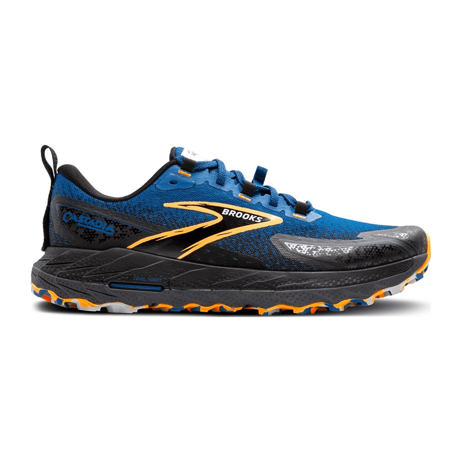 Brooks Cascadia 18 Men's Trail Running Shoes, Blue Sapphire/Black/Orange, Synthetic Textile Upper, Rubber Outsole