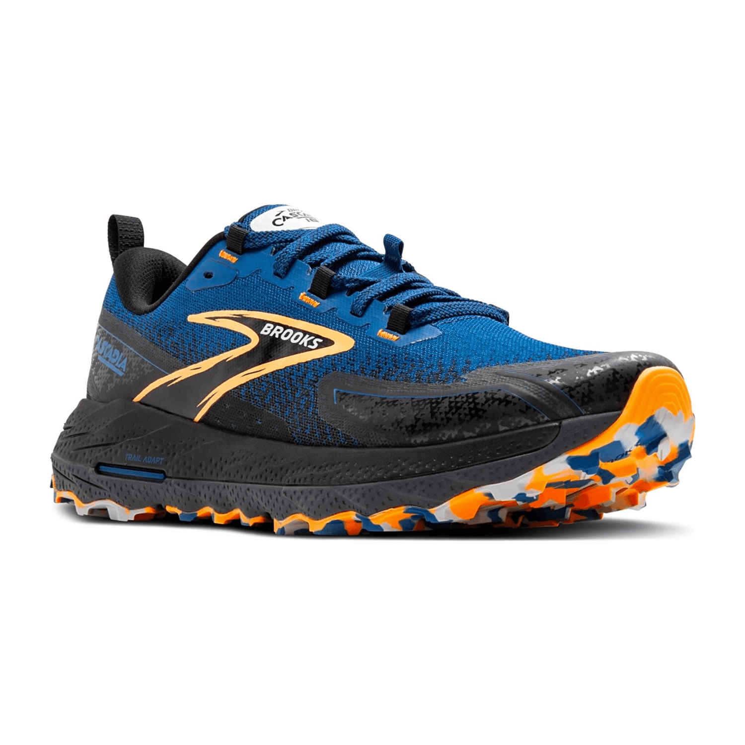 Brooks Cascadia 18 Men's Trail Running Shoes, Blue Sapphire/Black/Orange, Synthetic Textile Upper, Rubber Outsole