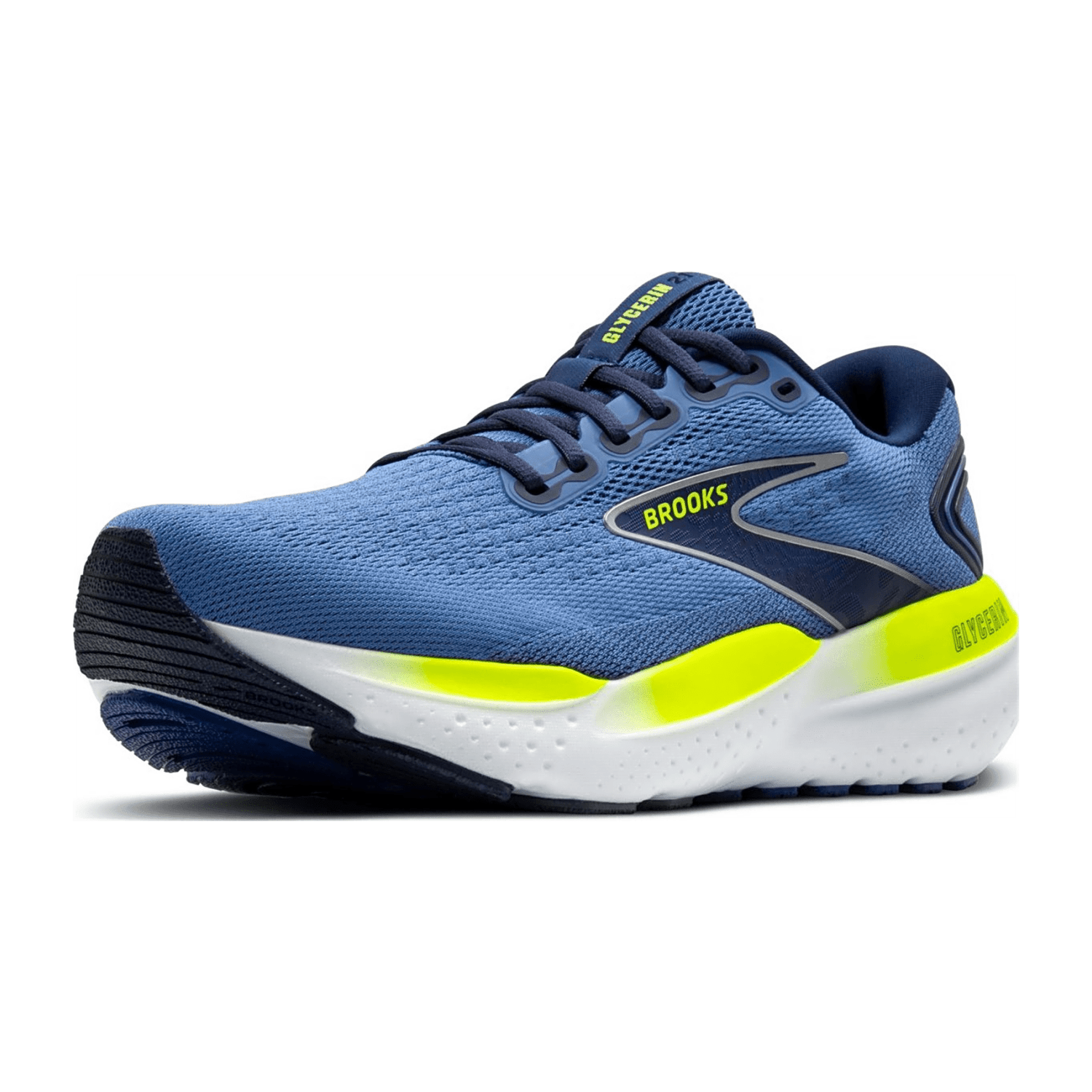Brooks Glycerin 21 Men's Running Shoes in Peacoat Blue & Lemon Yellow, Textile Upper, Rubber Sole