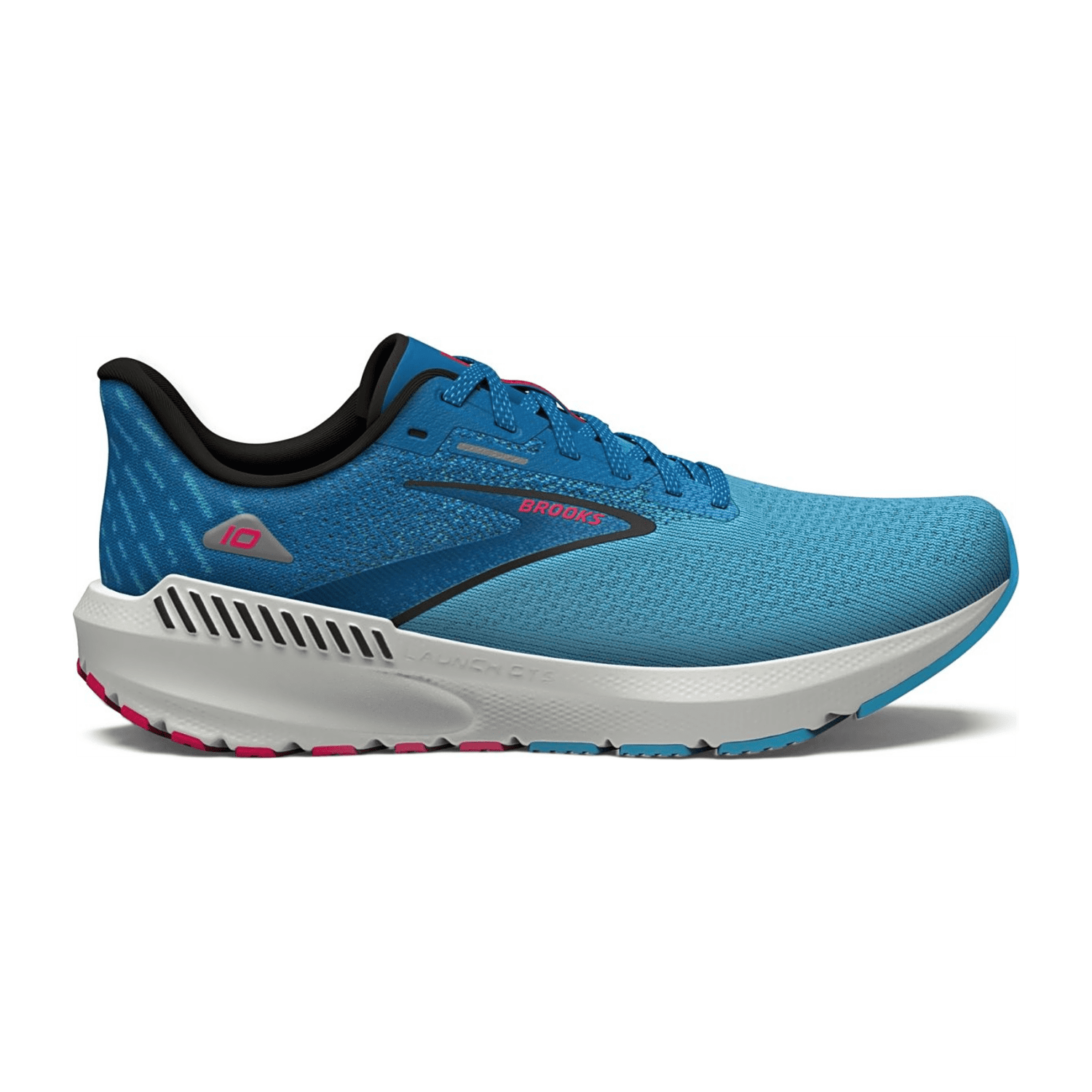 Brooks Men's Launch GTS 10 Running Shoes Crystal Sea Blue Jay Black Lace-Up Cotton