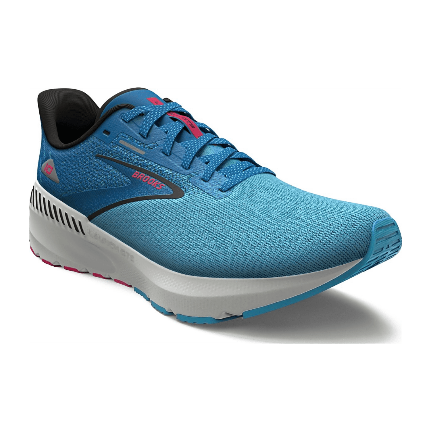 Brooks Men's Launch GTS 10 Running Shoes Crystal Sea Blue Jay Black Lace-Up Cotton