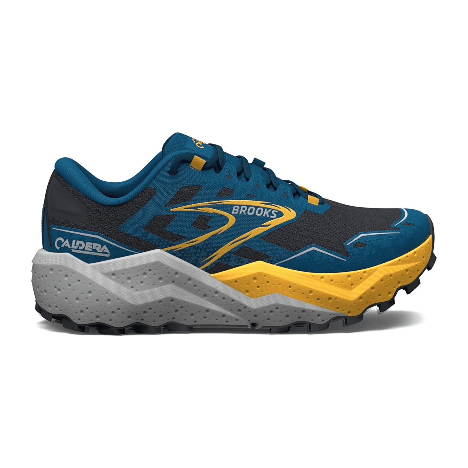 Brooks Caldera 7 Men's Running Shoes in Grey, Lace-Up Closure, Breathable Mesh Upper with Cotton-Blend Textile Lining, Durable Rubber Outsole