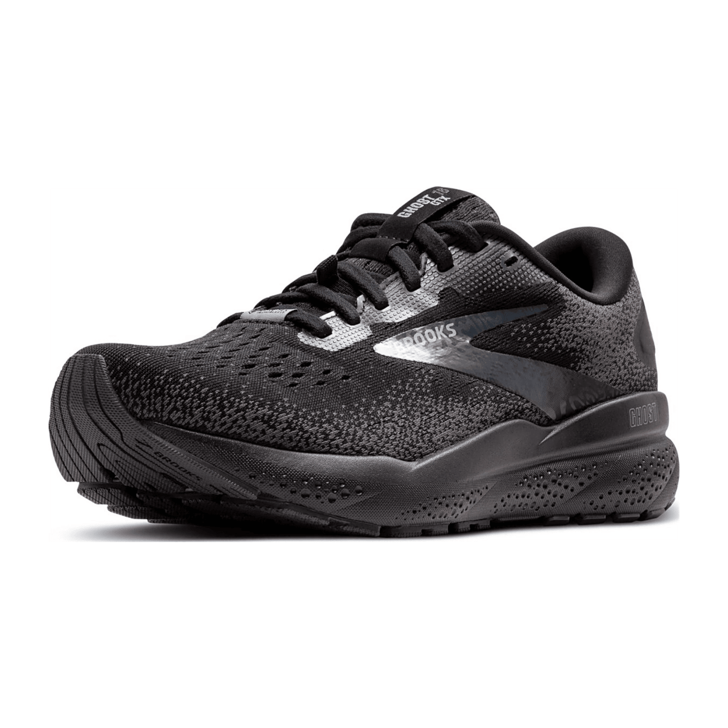 Brooks Women's Ghost 16 GTX Running Shoes Black Synthetic Textile Lace-Up Round Toe Rubber Sole