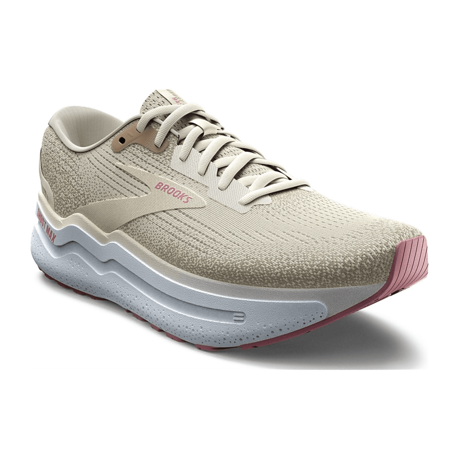 Brooks Women's Ghost Max 2 Sneaker Lace-Up Shoes in Coconut Milk Gray Zephyr, Upper Material: Synthetic and Textile