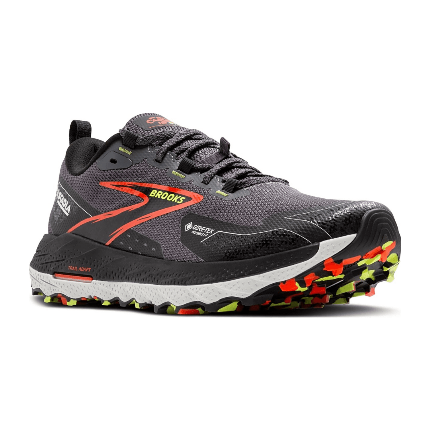 Brooks Men's Cascadia 18 GTX Trail Running Shoes Waterproof Blackened Pearl/Black/Tomato