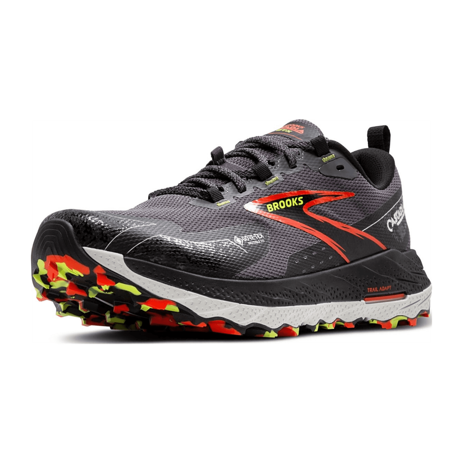 Brooks Men's Cascadia 18 GTX Trail Running Shoes Waterproof Blackened Pearl/Black/Tomato