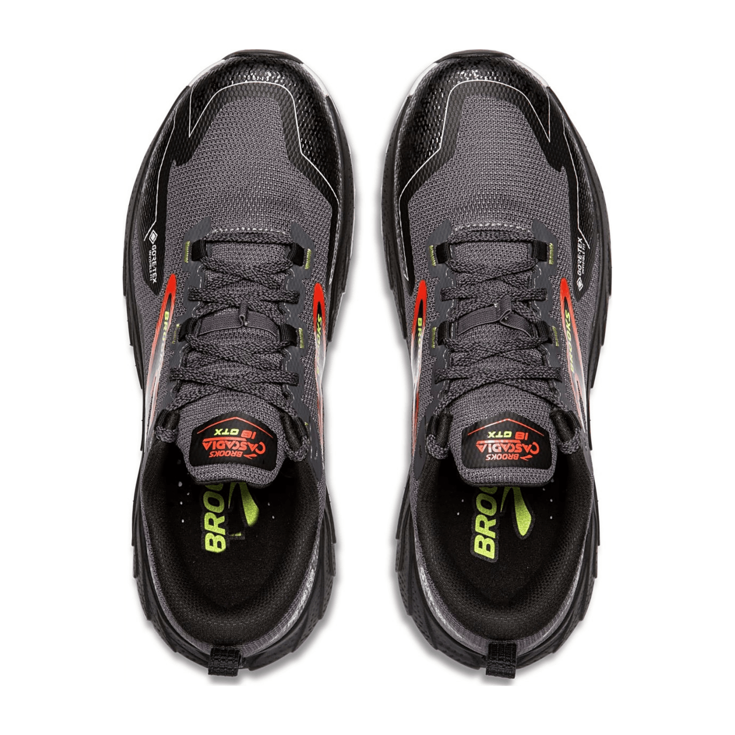 Brooks Men's Cascadia 18 GTX Trail Running Shoes Waterproof Blackened Pearl/Black/Tomato