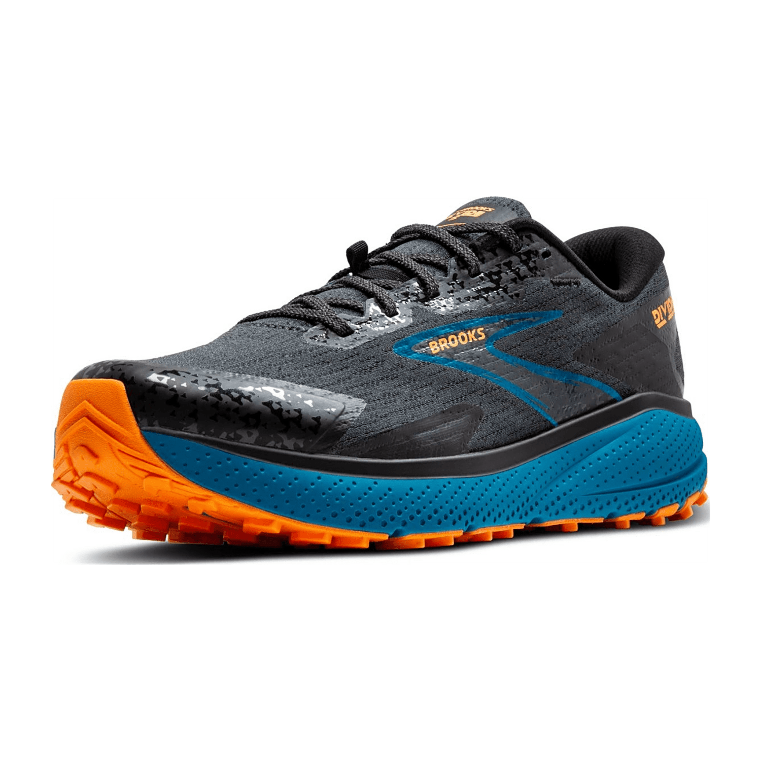 Brooks Men's Divide 5 Sneaker in Ebony Mosaic Blue Orange - Synthetic Lace-Up Shoes with Rubber Sole